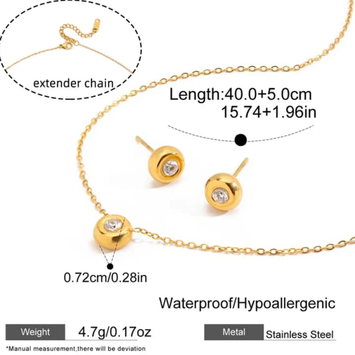 Dainty CZ Pendant Necklace & Stud Earrings Set 18K PVD Gold Plating image 3