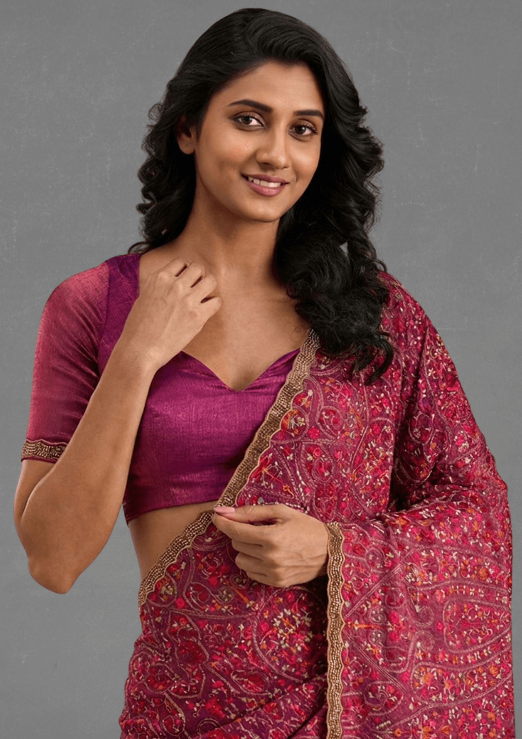 Ritual Styles Wine Floral & Paisley Embroidered Designer Saree with Embellished Border image 5