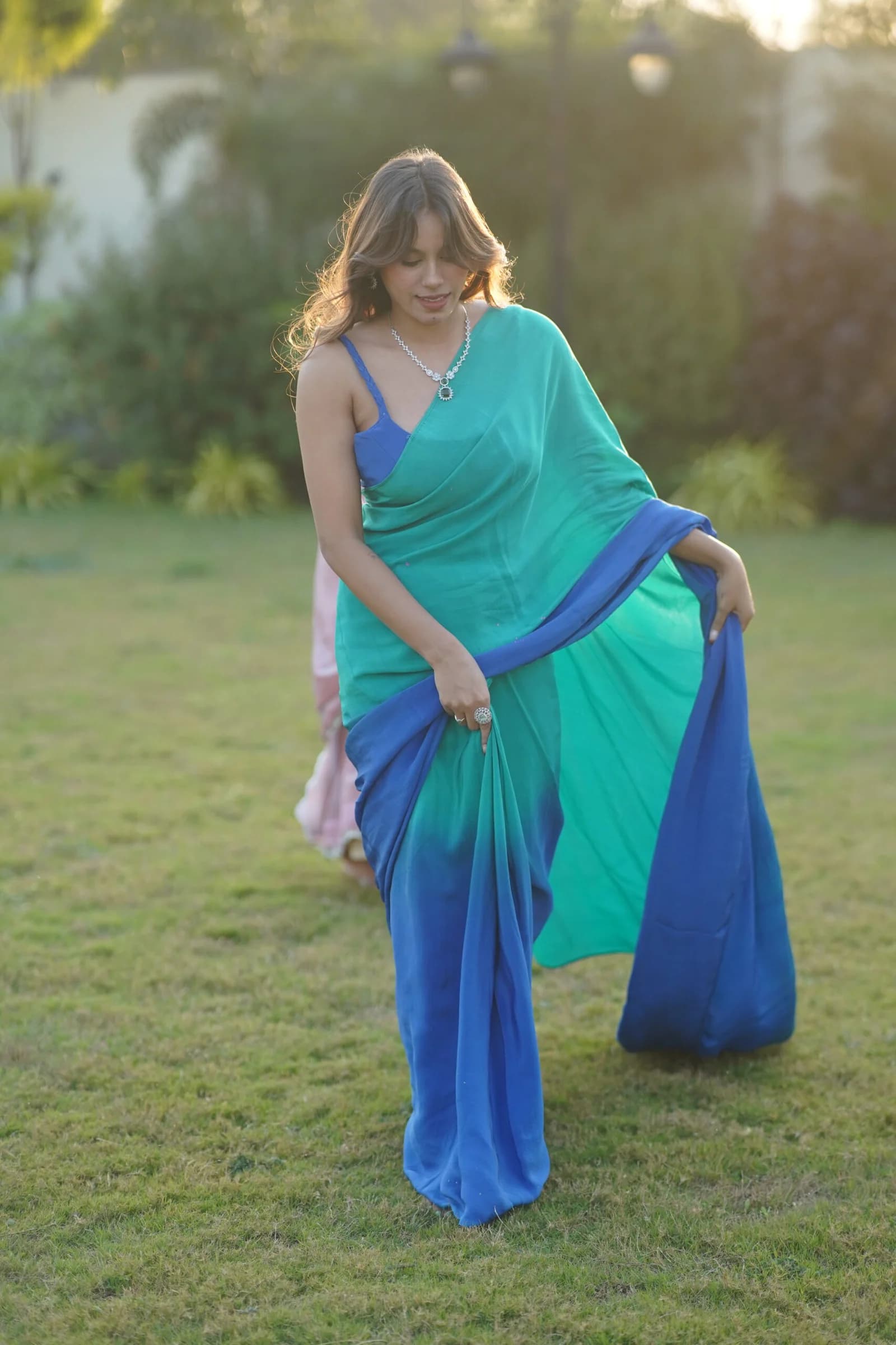 Blue and Green Shaded Saree