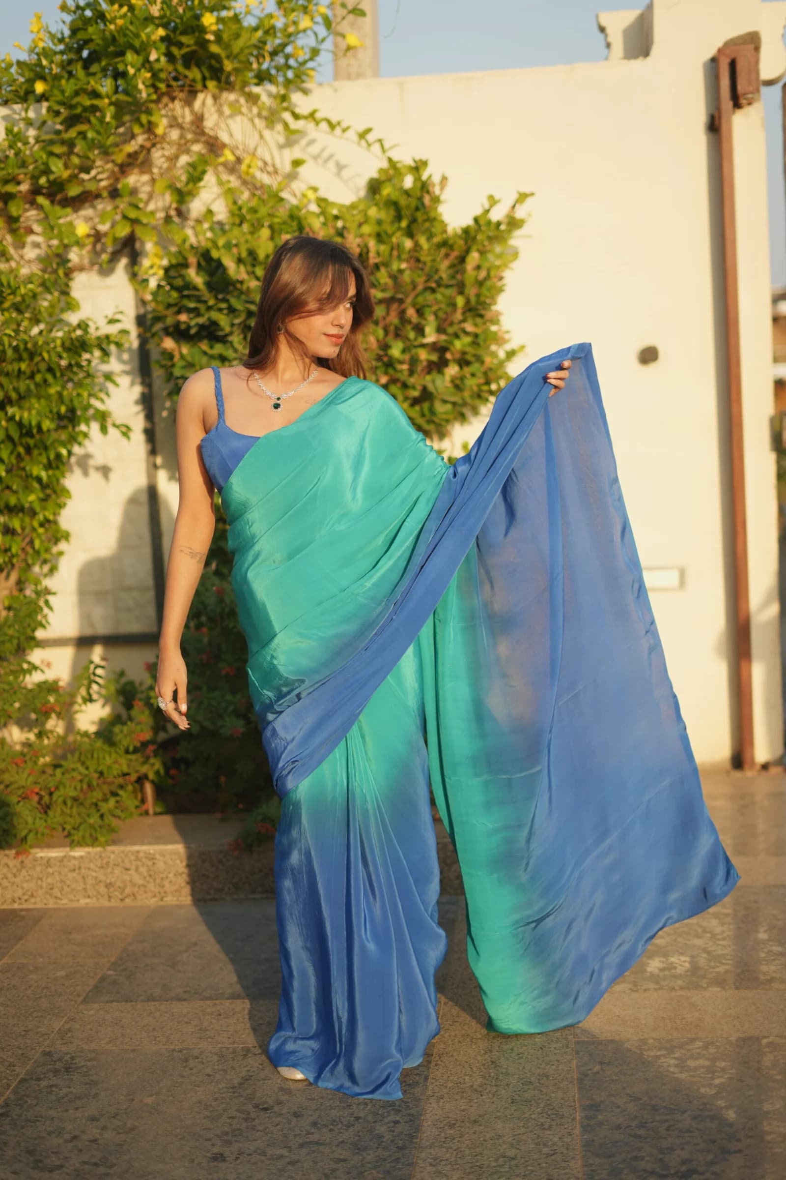 Blue and Green Shaded Saree hover