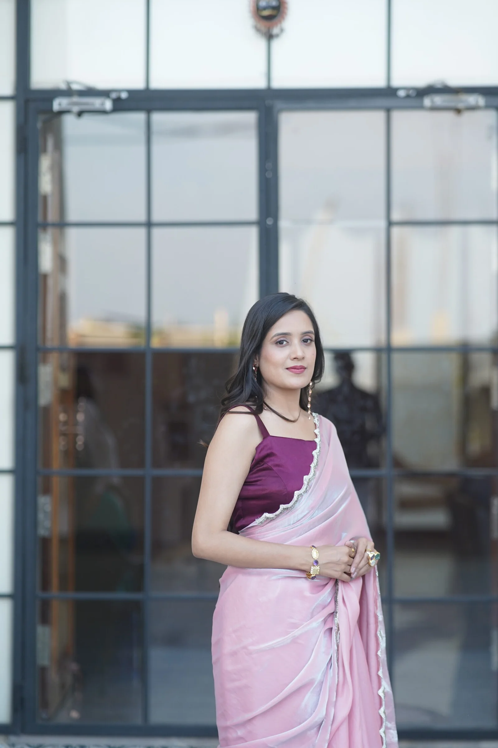 Blush Light Pink Shimmer Saree