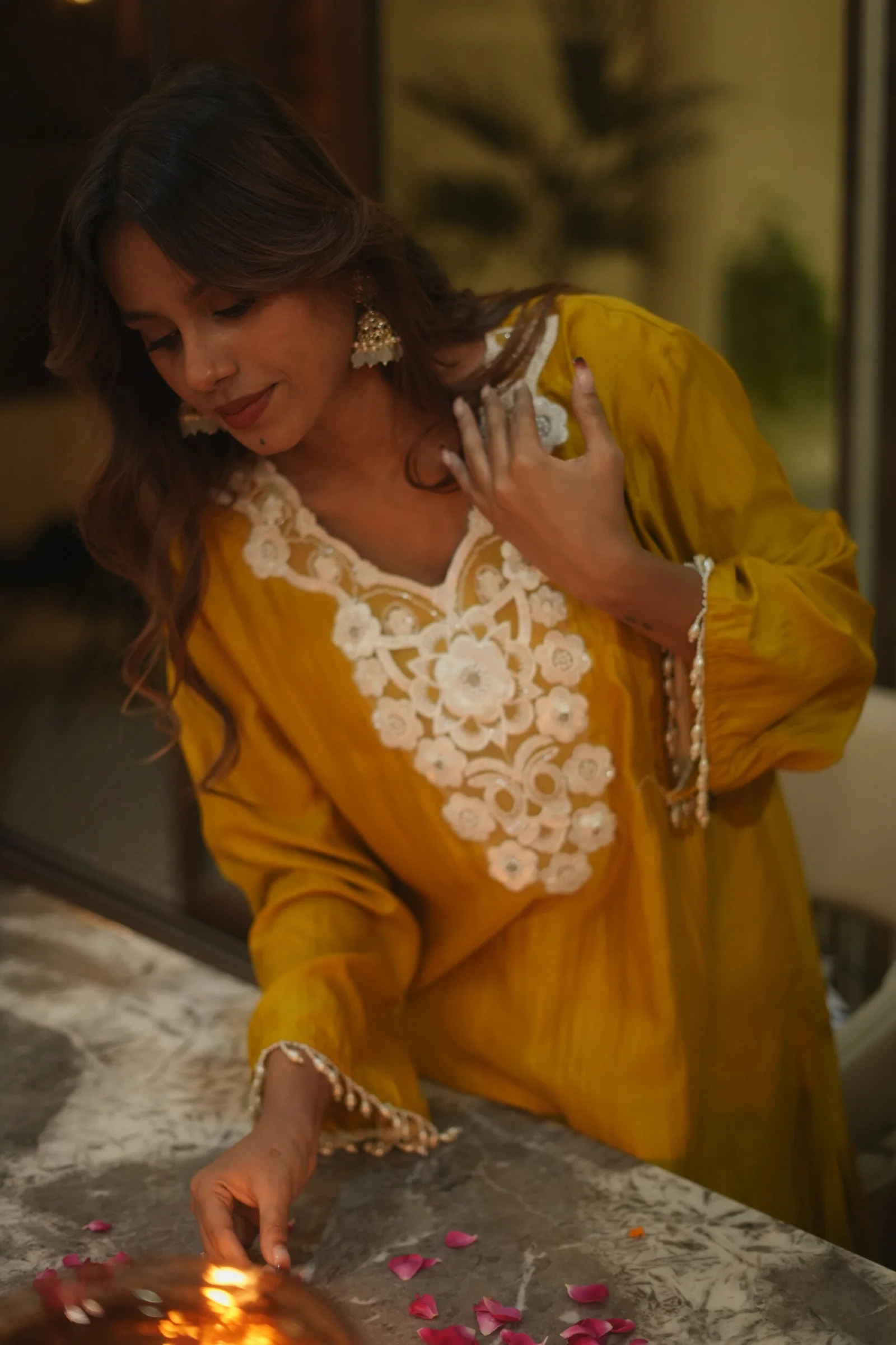 Embroidered Silk Yellow Kurti image 1