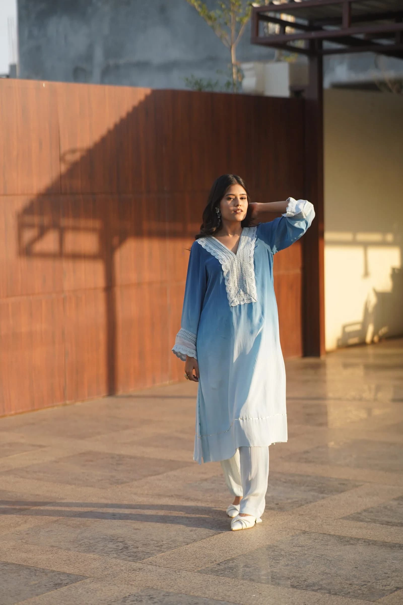 Embroidered Chiffon Blue Kurti image 1