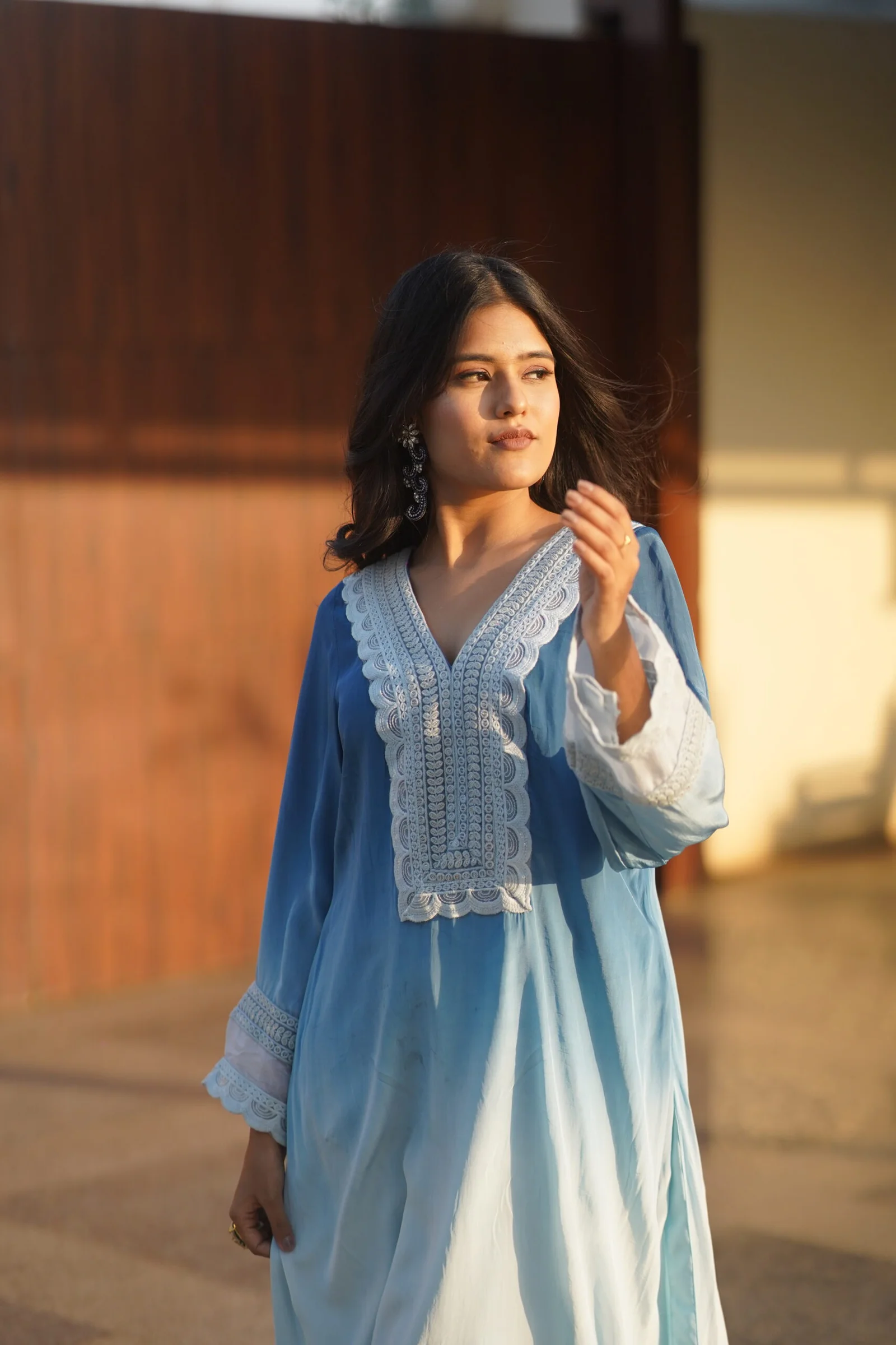 Embroidered Chiffon Blue Kurti image 2