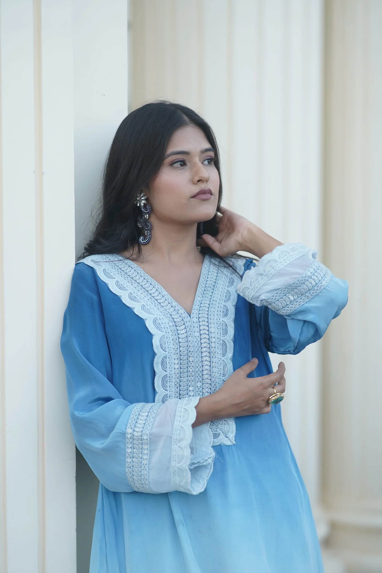 Embroidered Chiffon Blue Kurti image 4