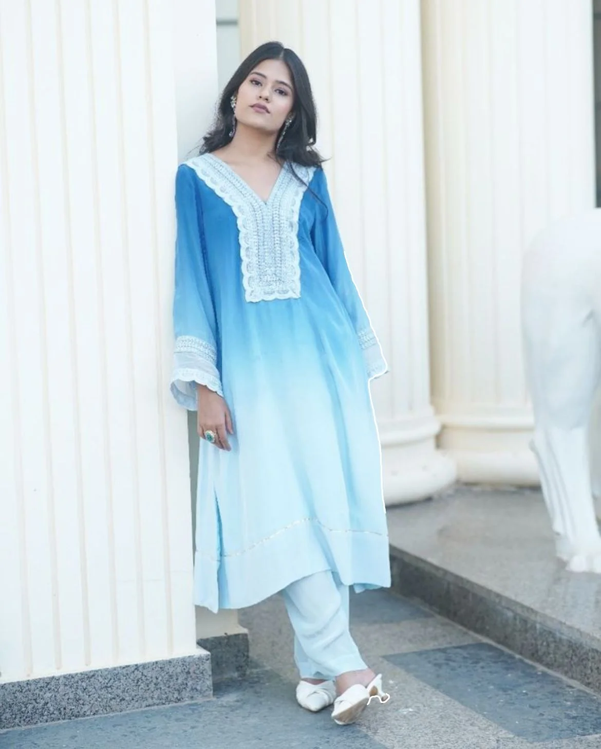 Embroidered Chiffon Blue Kurti image 5