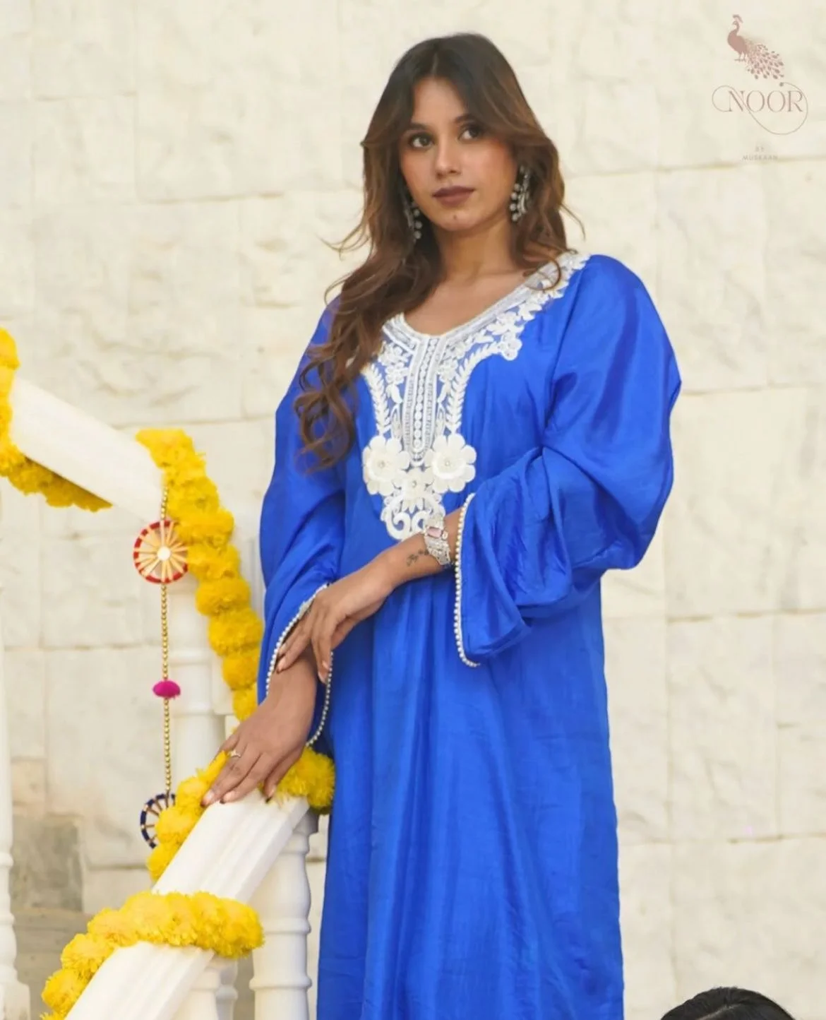 Embroidered Blue Silk Kurti Set image 1