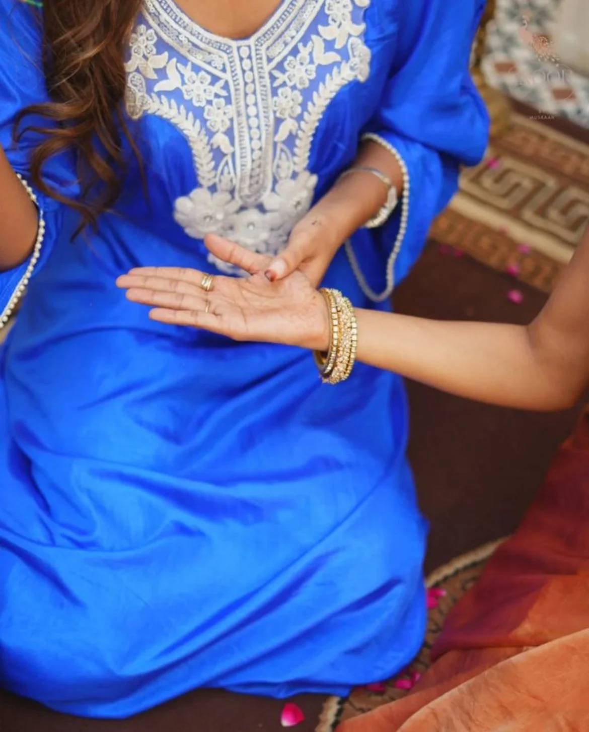 Embroidered Blue Silk Kurti Set image 2