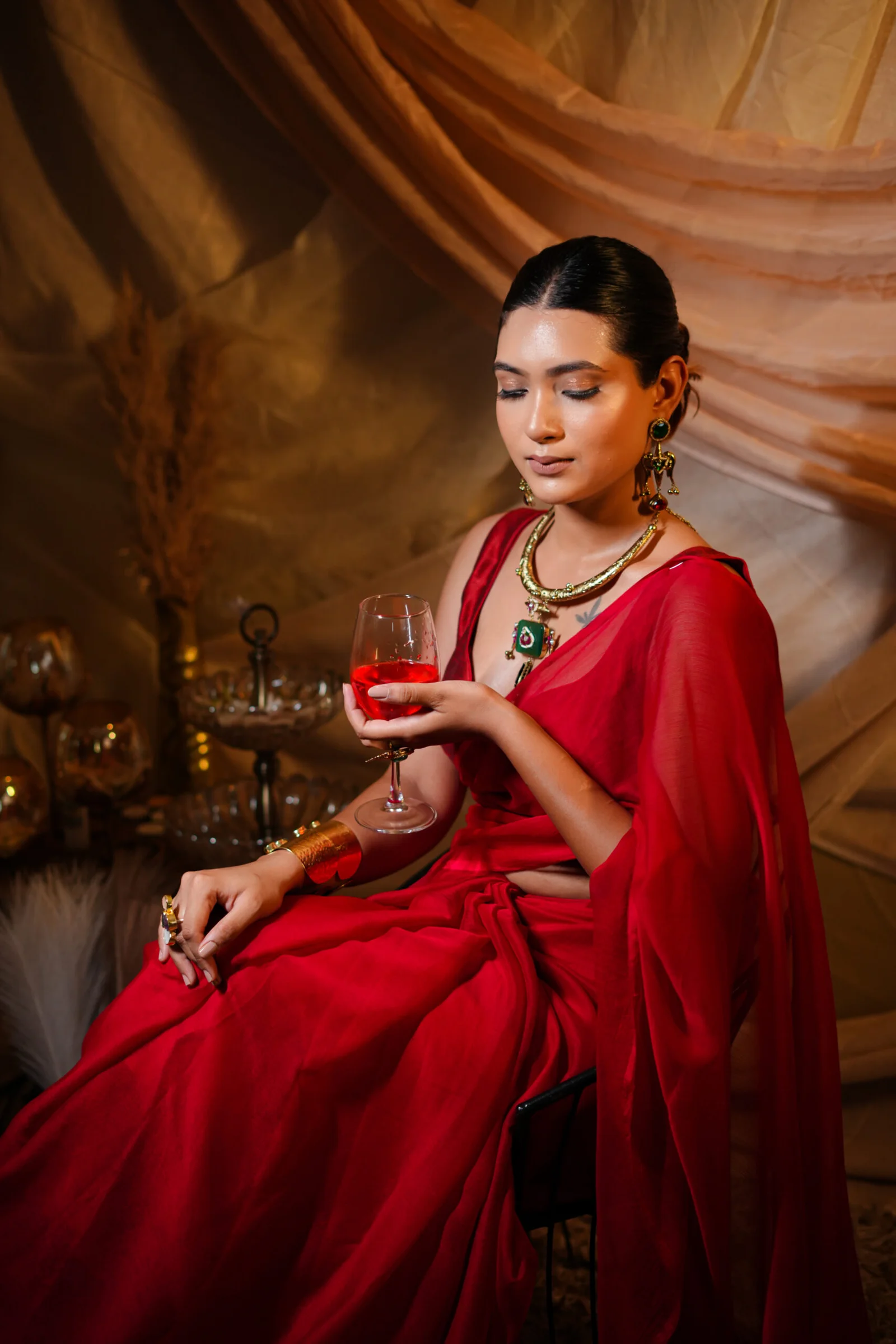 Red Cranberry Saree hover