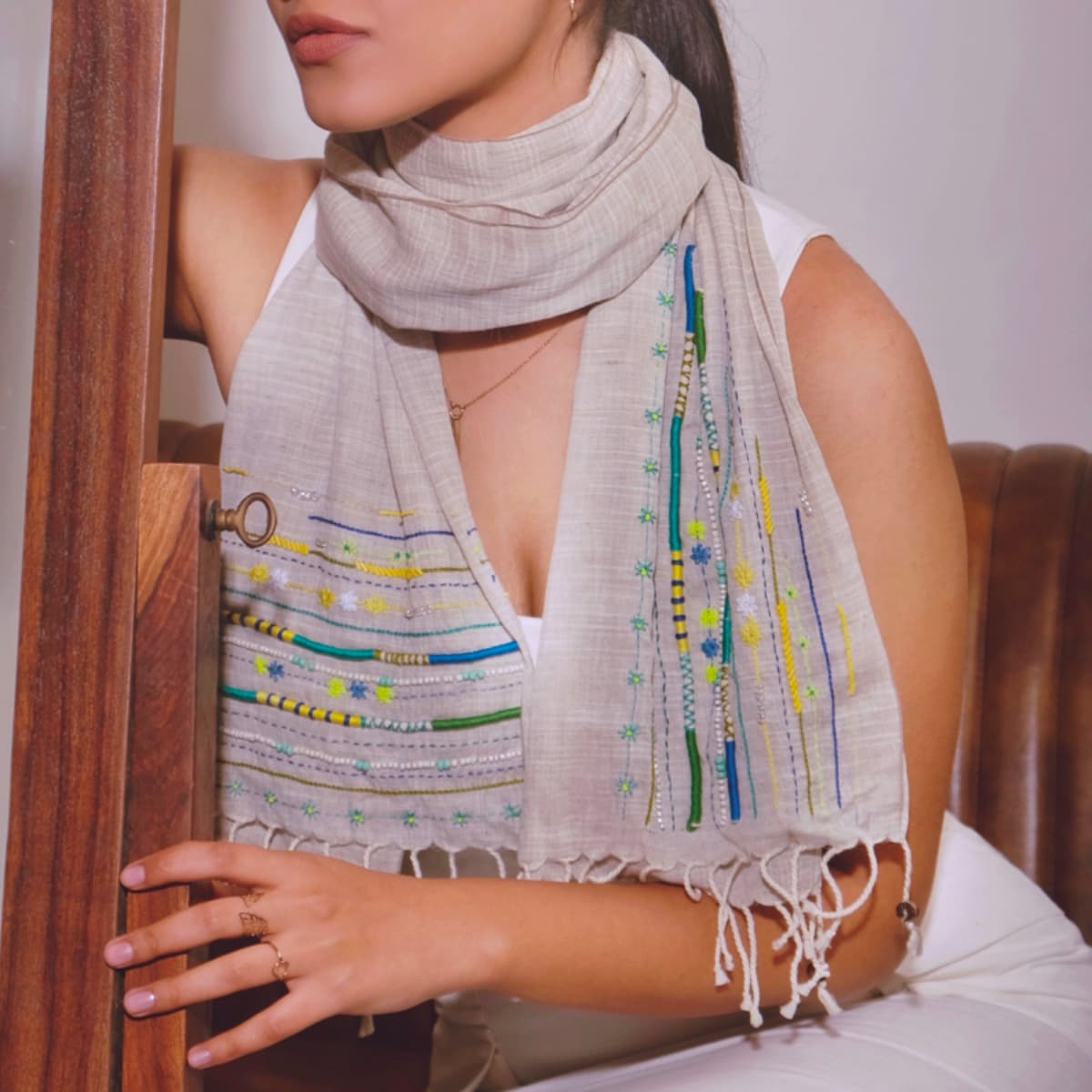 Ivory Rose Linen Scarf image 4