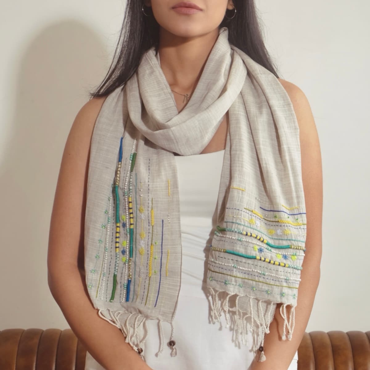 Ivory Rose Linen Scarf
