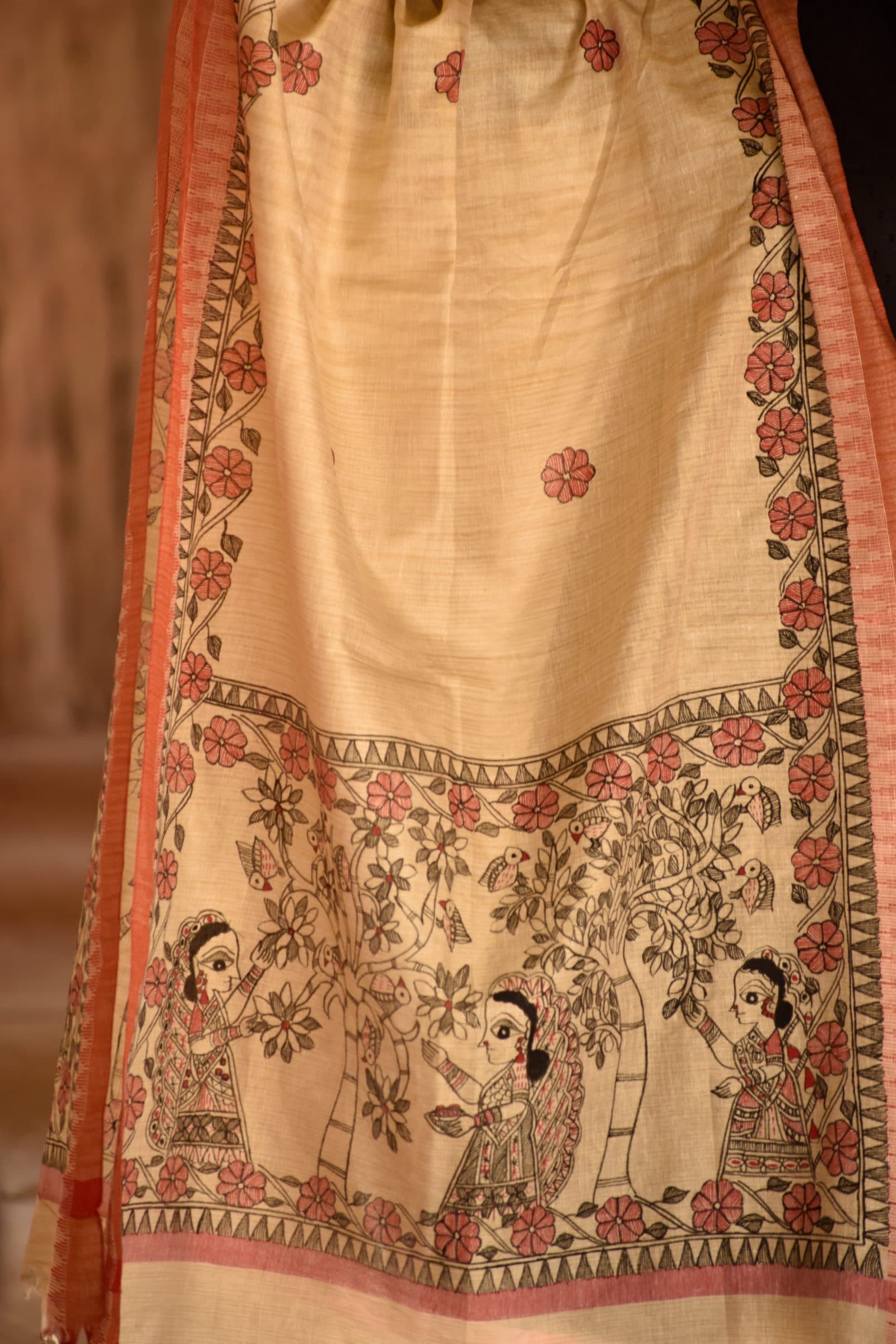 Madhubani Handpainted Black-Red Cotton Dupatta image 5