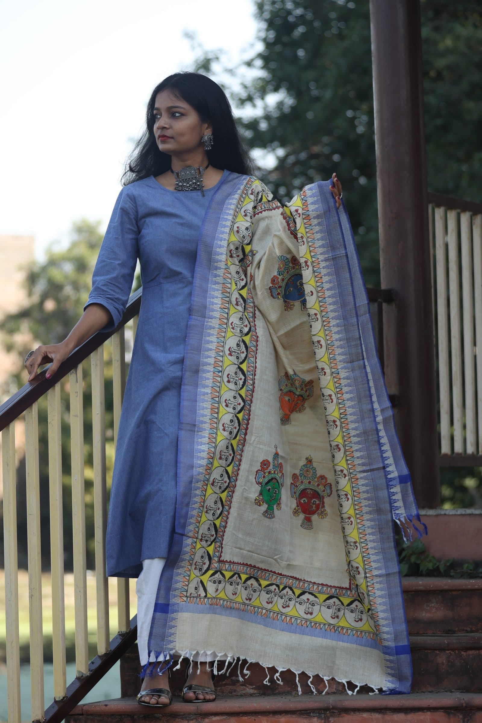 Madhubani Divine Hand-Painted Cotton Dupatta image 4