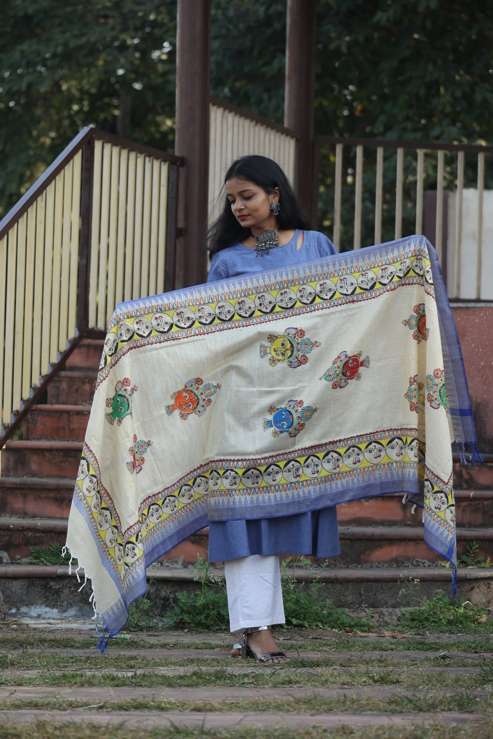 Madhubani Divine Hand-Painted Cotton Dupatta image 6