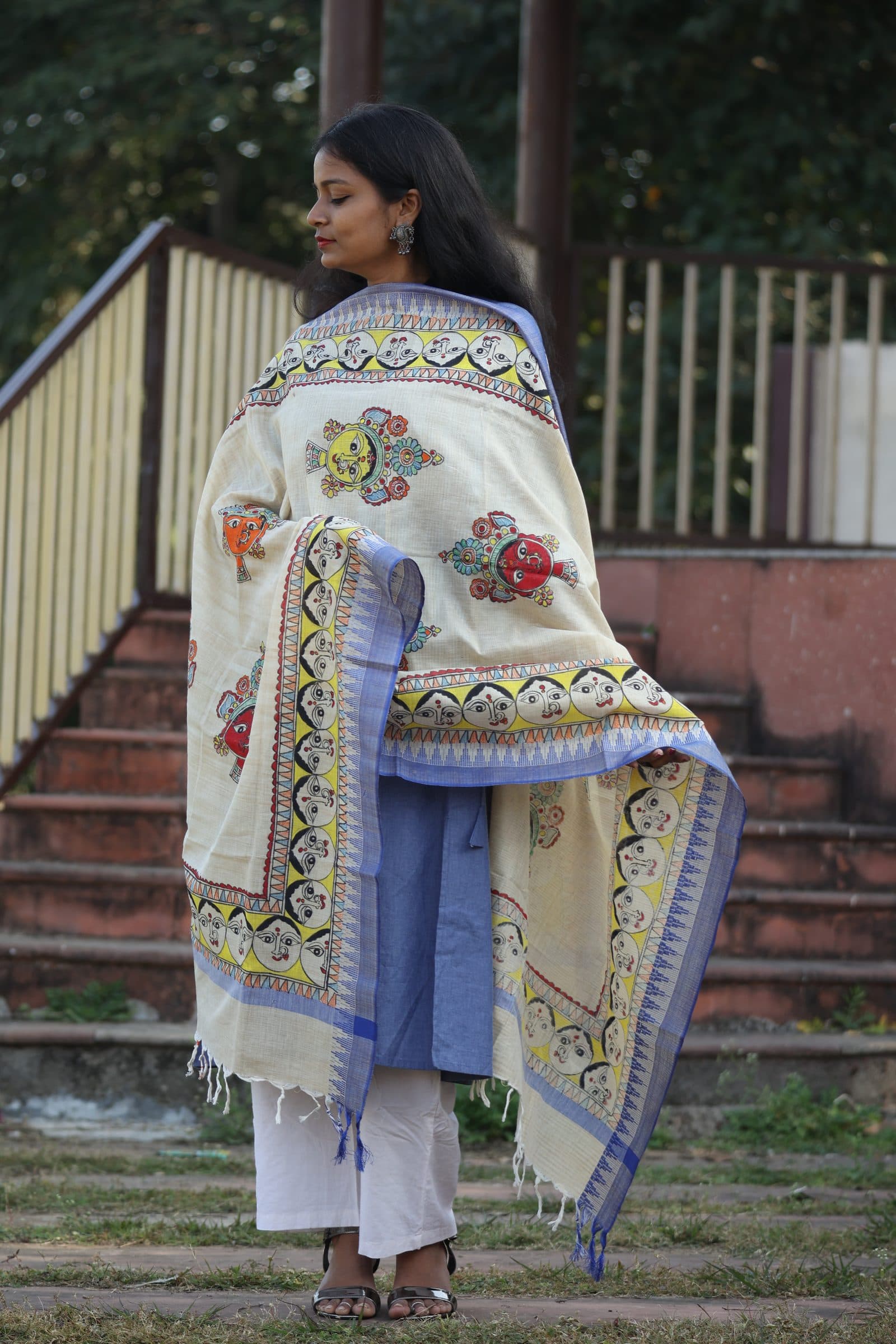 Madhubani Divine Hand-Painted Cotton Dupatta image 1