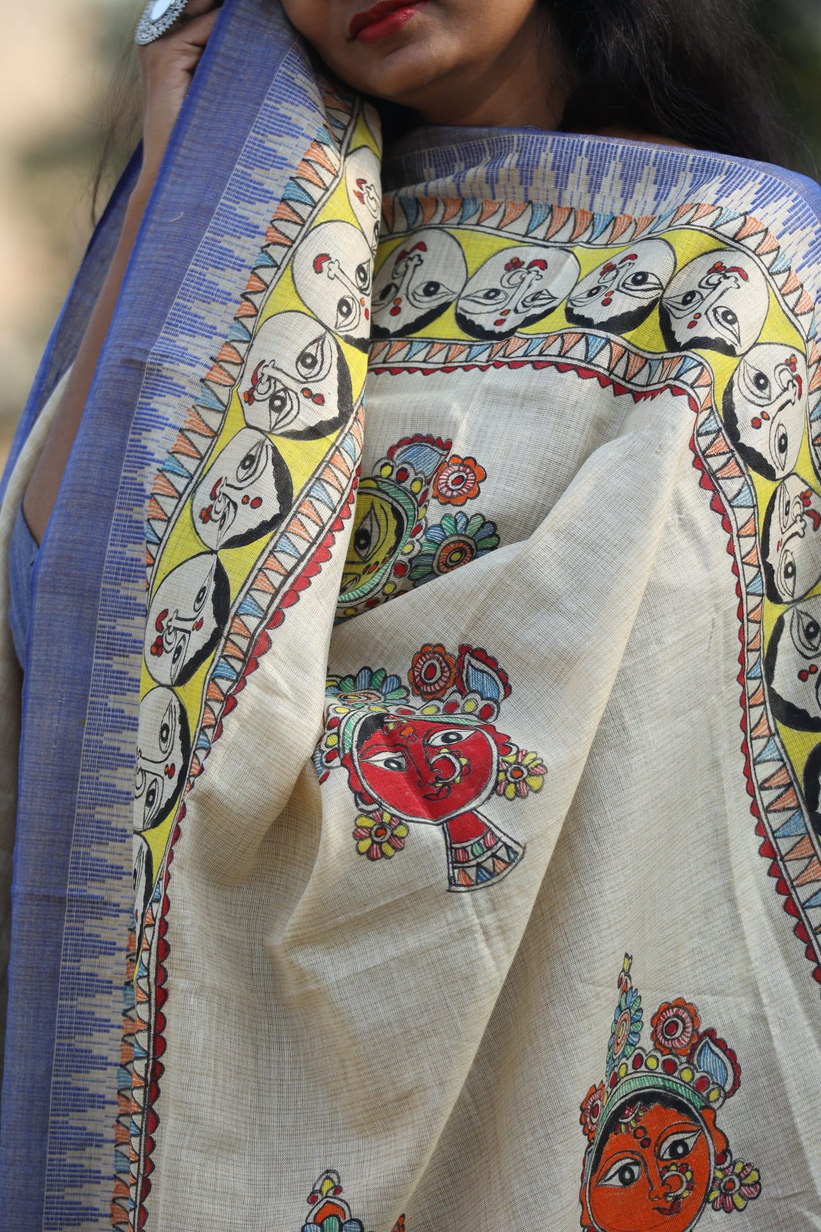 Madhubani Divine Hand-Painted Cotton Dupatta image 3