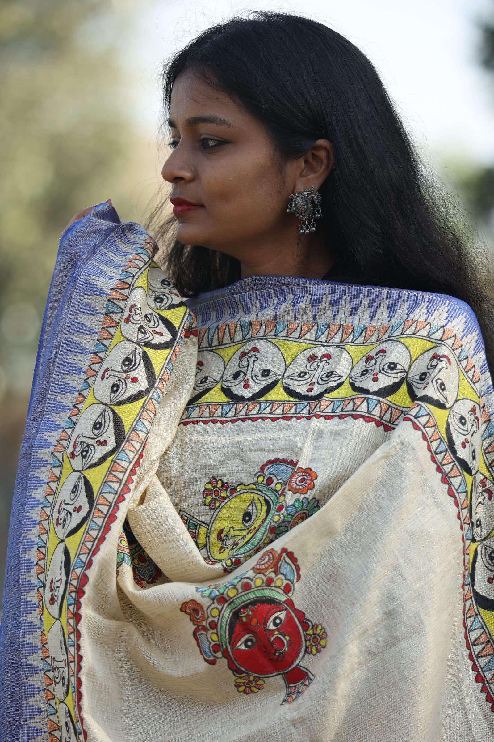 Madhubani Divine Hand-Painted Cotton Dupatta image 5