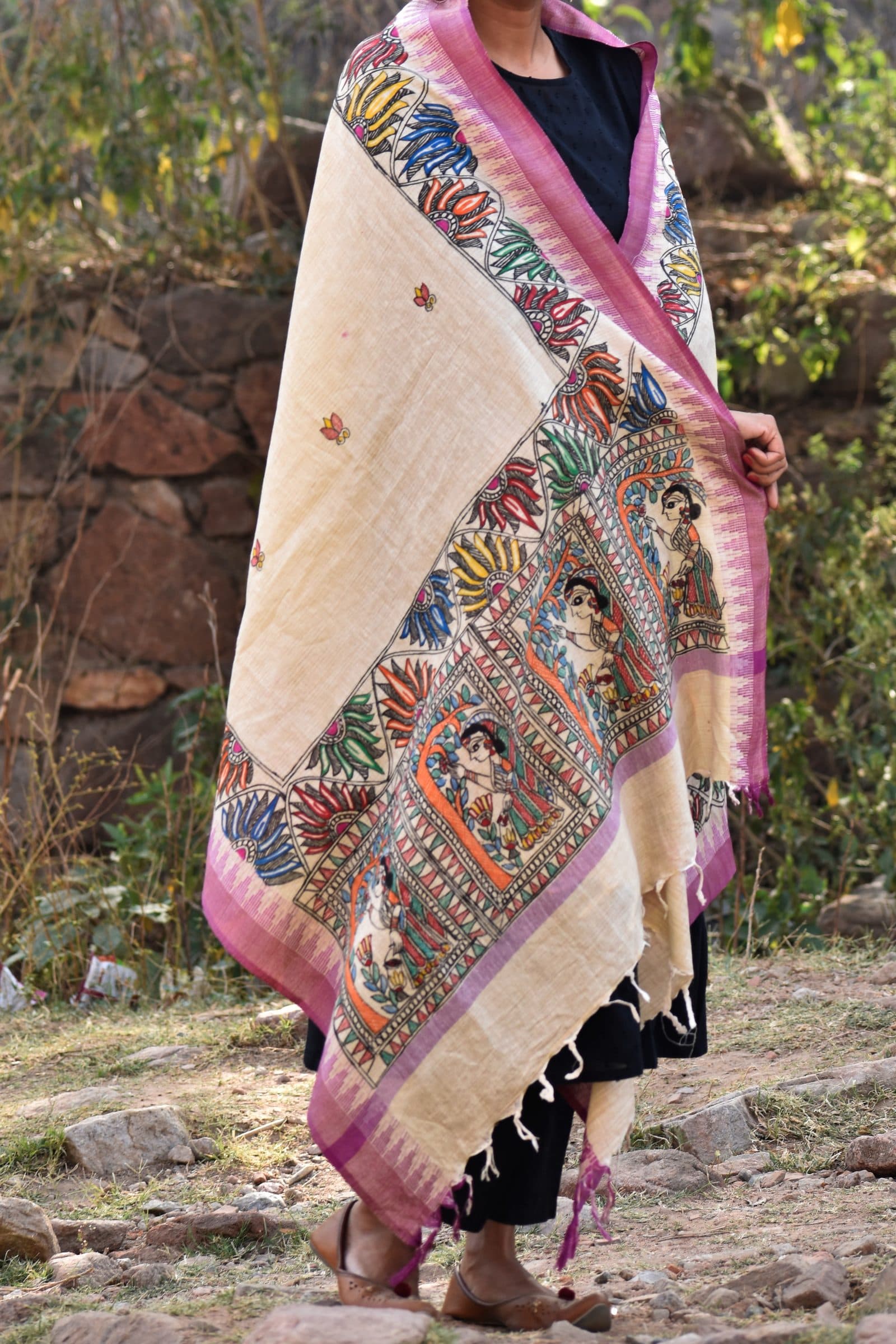Madhubani Harini Hand-Painted Cotton Dupatta image 5