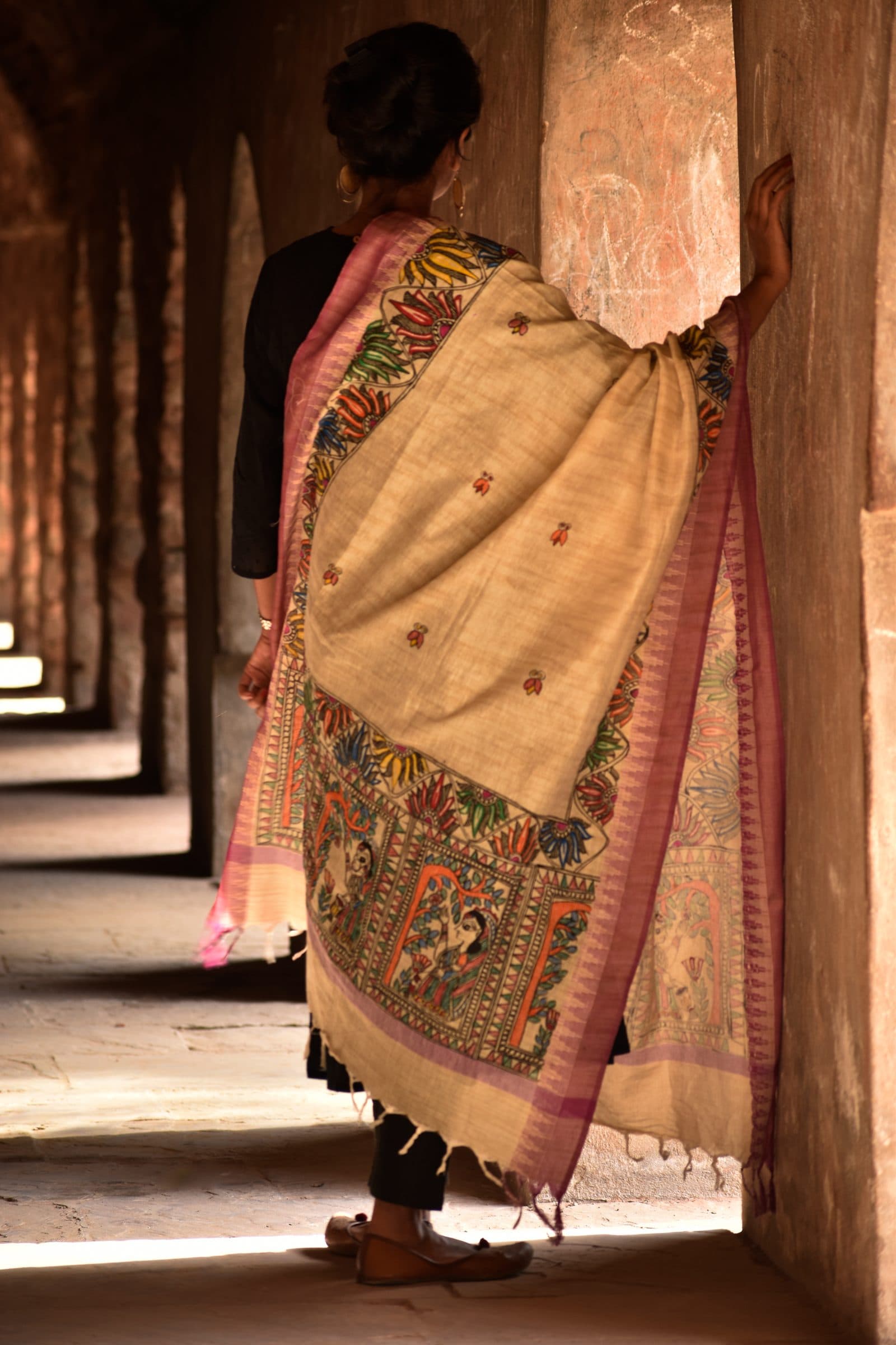 Madhubani Harini Hand-Painted Cotton Dupatta image 4