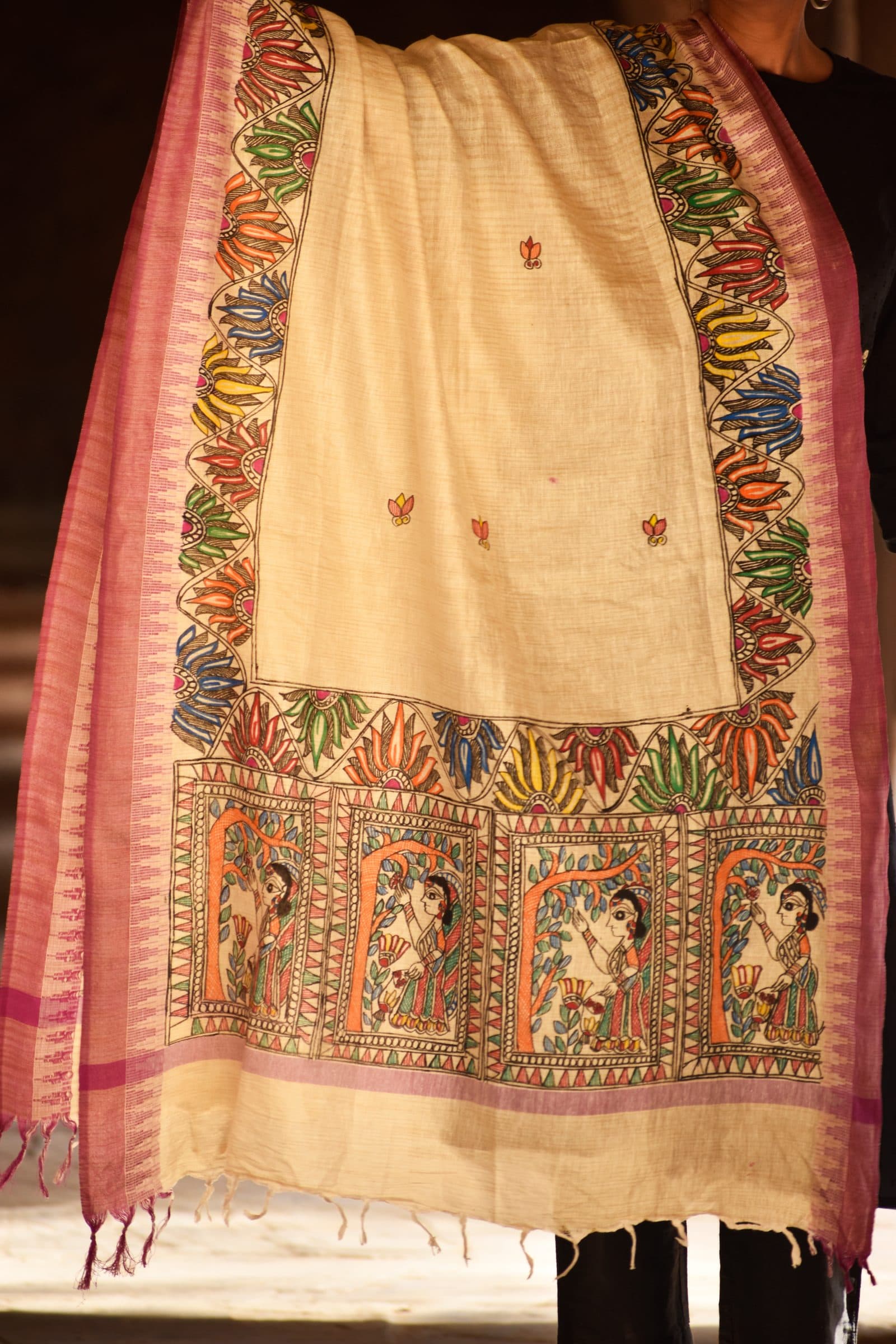 Madhubani Harini Hand-Painted Cotton Dupatta image 2