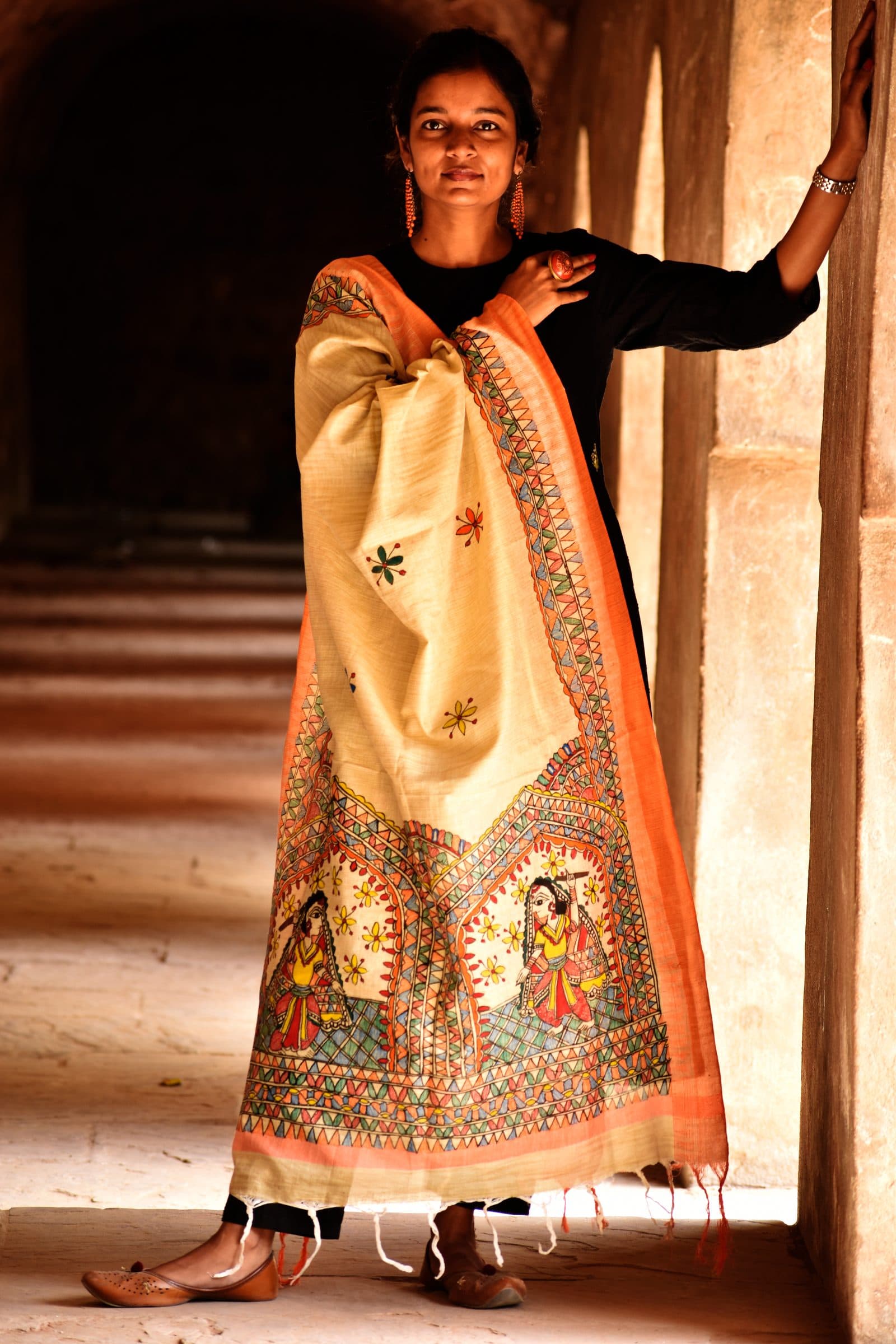 Madhubani Handpainted Cotton Garba Raas Dupatta image 4