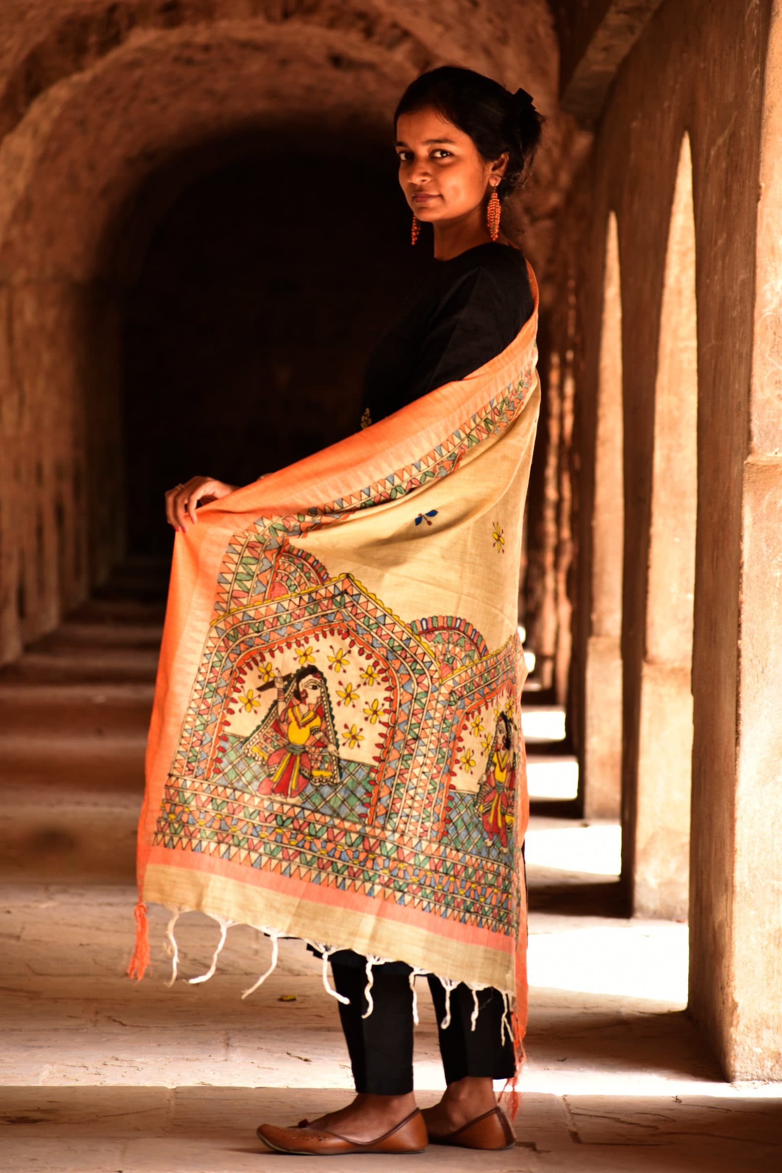 Madhubani Handpainted Cotton Garba Raas Dupatta image 3