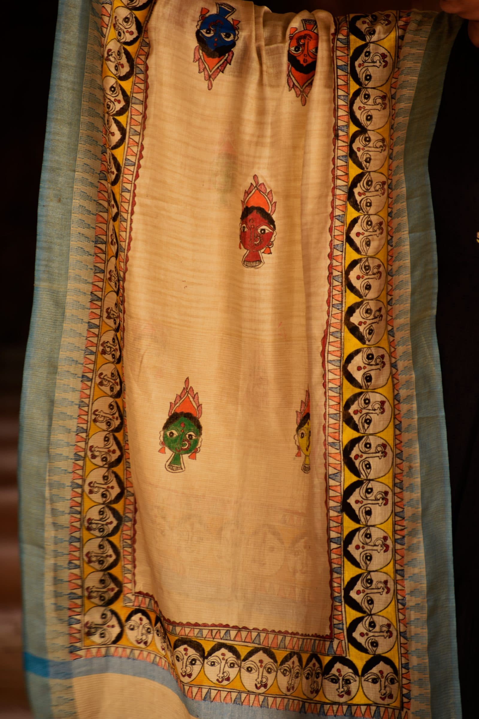 Madhubani Hand-Painted Durga Cotton Dupatta image 5
