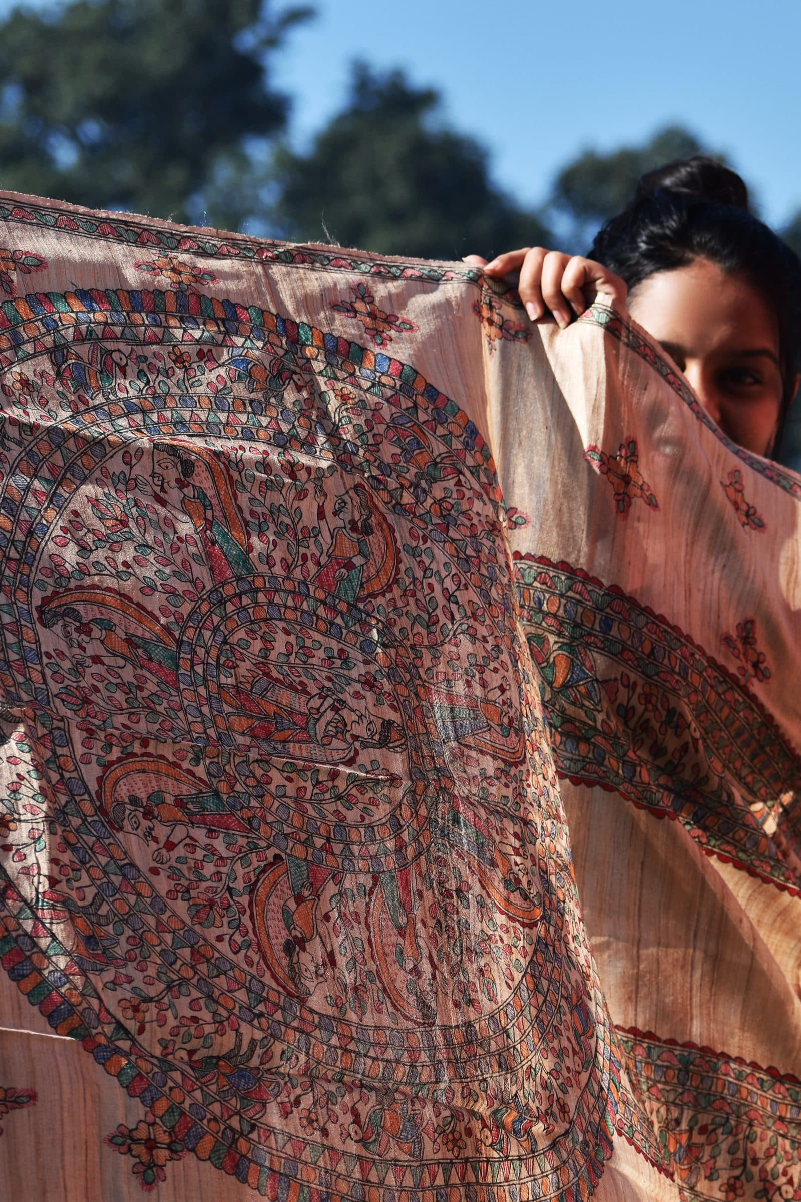 Madhubani Hand-Painted Tussar Silk Dupatta image 4