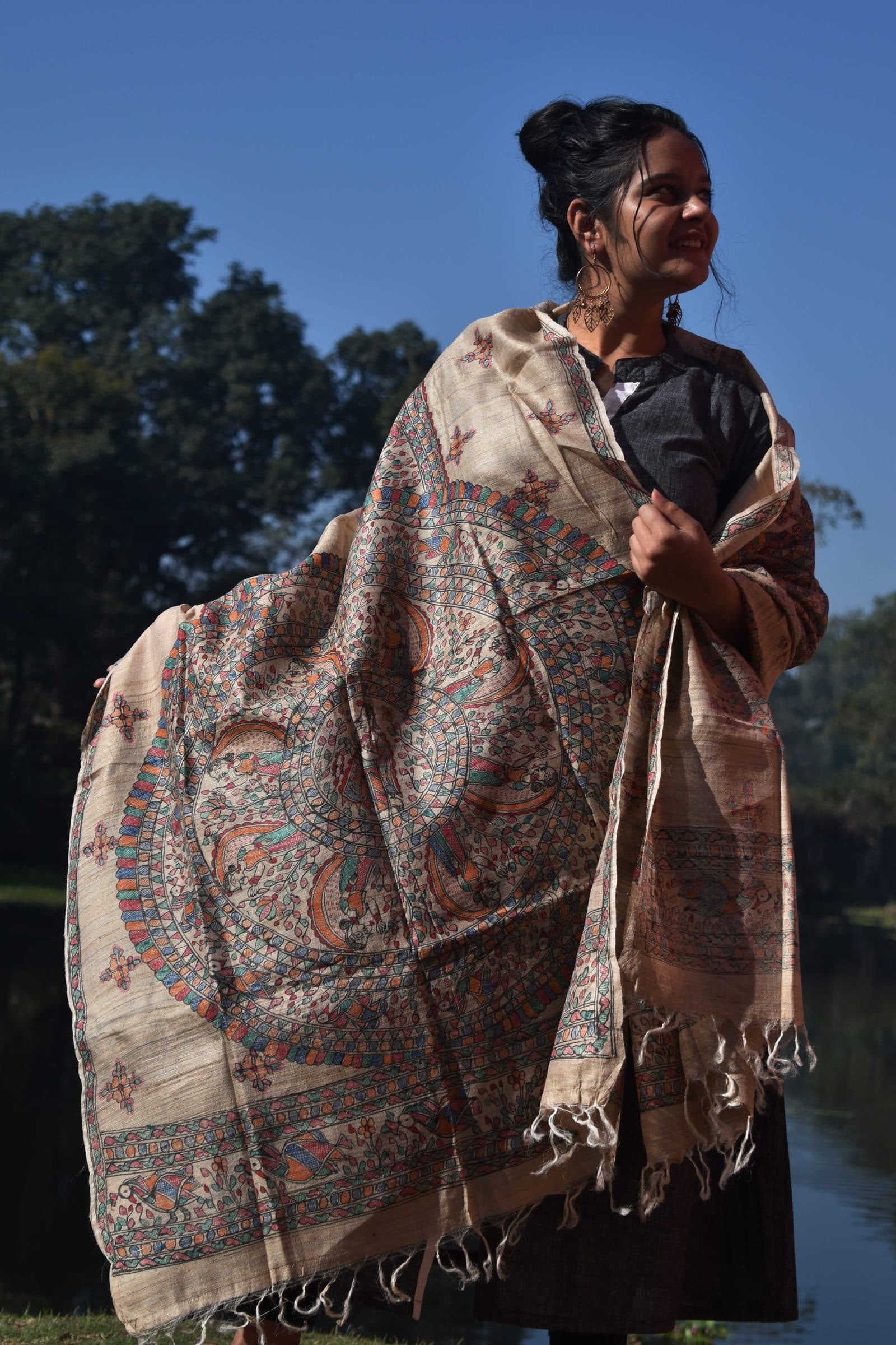 Madhubani Hand-Painted Tussar Silk Dupatta image 5