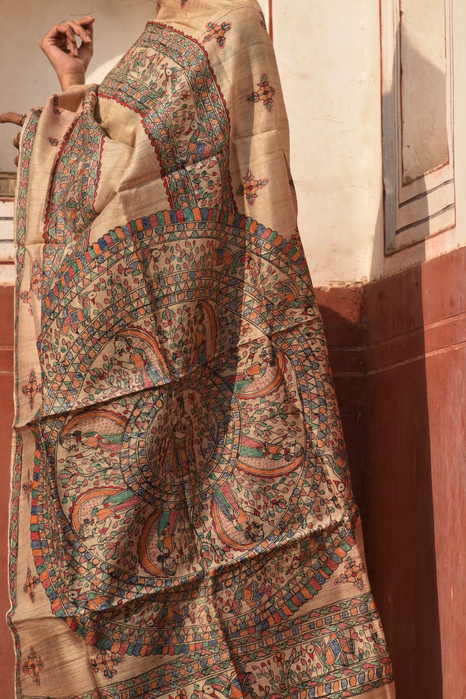 Madhubani Hand-Painted Tussar Silk Dupatta image 7