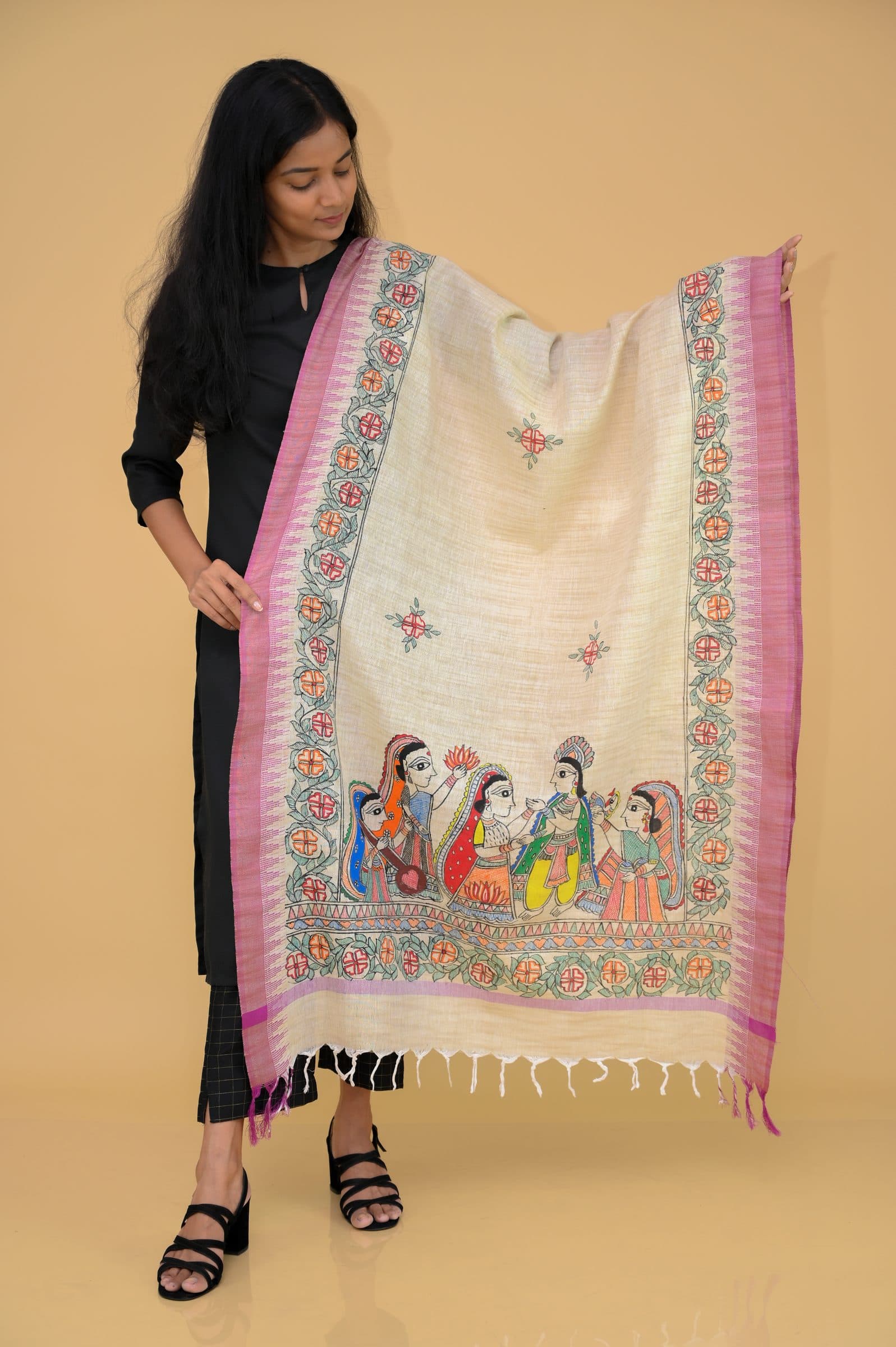 Madhubani Handpainted Gopiyan Cotton Dupatta image 2