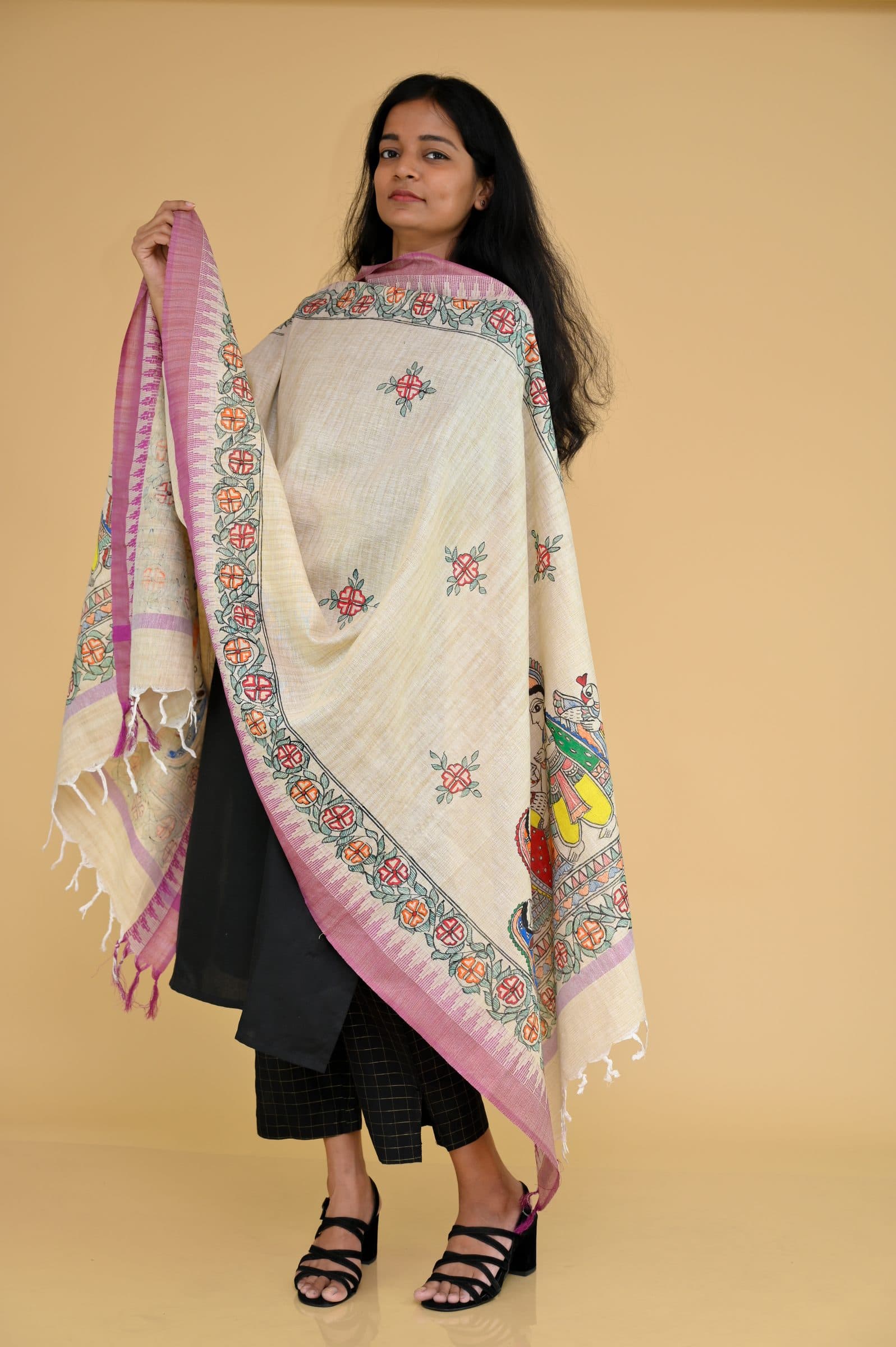 Madhubani Handpainted Gopiyan Cotton Dupatta image 3