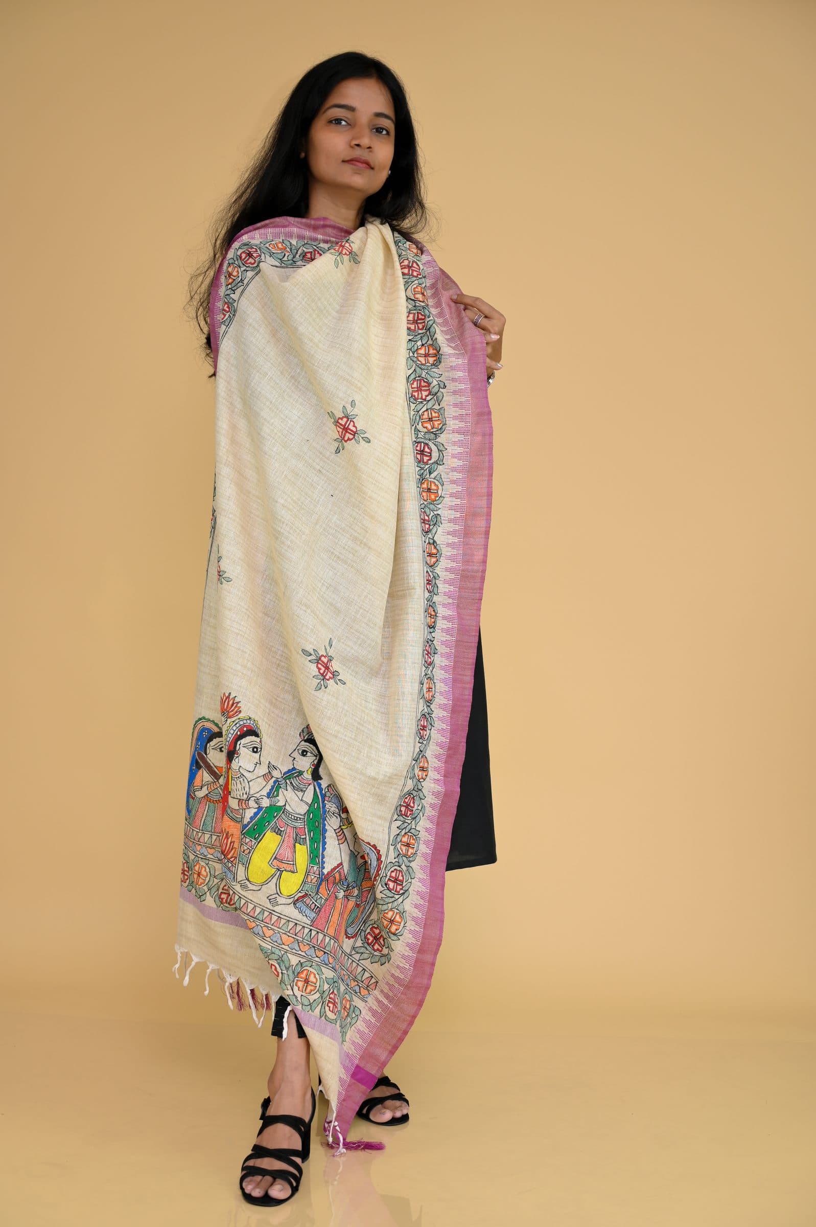 Madhubani Handpainted Gopiyan Cotton Dupatta image 4