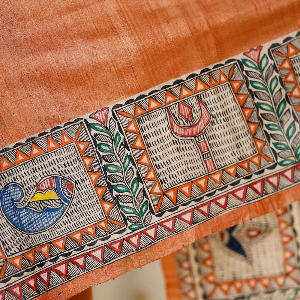 Madhubani Hand-Painted Shiv Parvati Tussar Silk Saree image 10