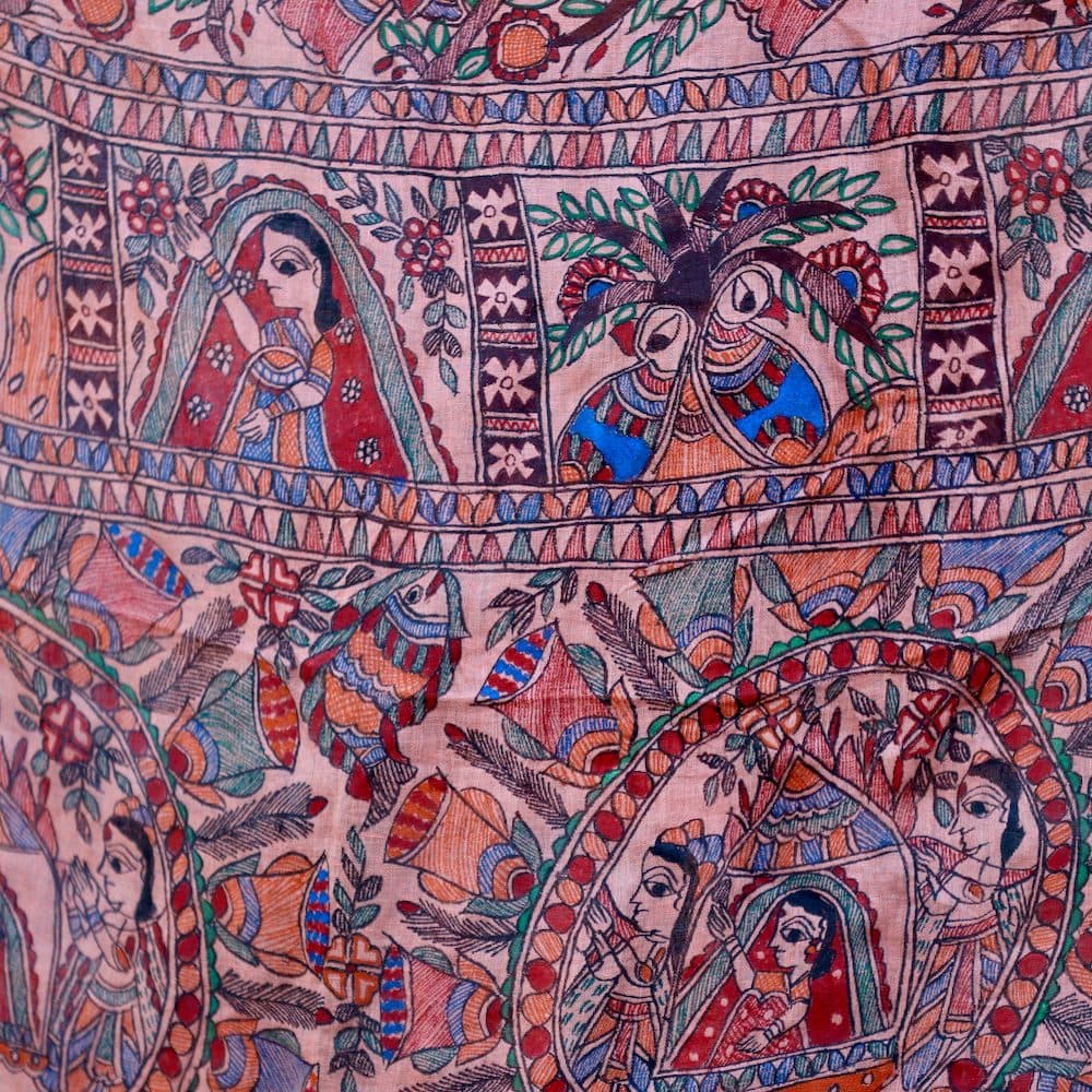 Madhubani Handpainted "Shibori Dyed" Linen Saree image 5