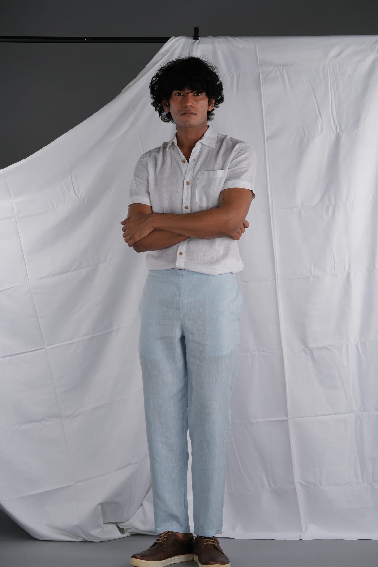 men sky blue solid hemp lounge pant image 1
