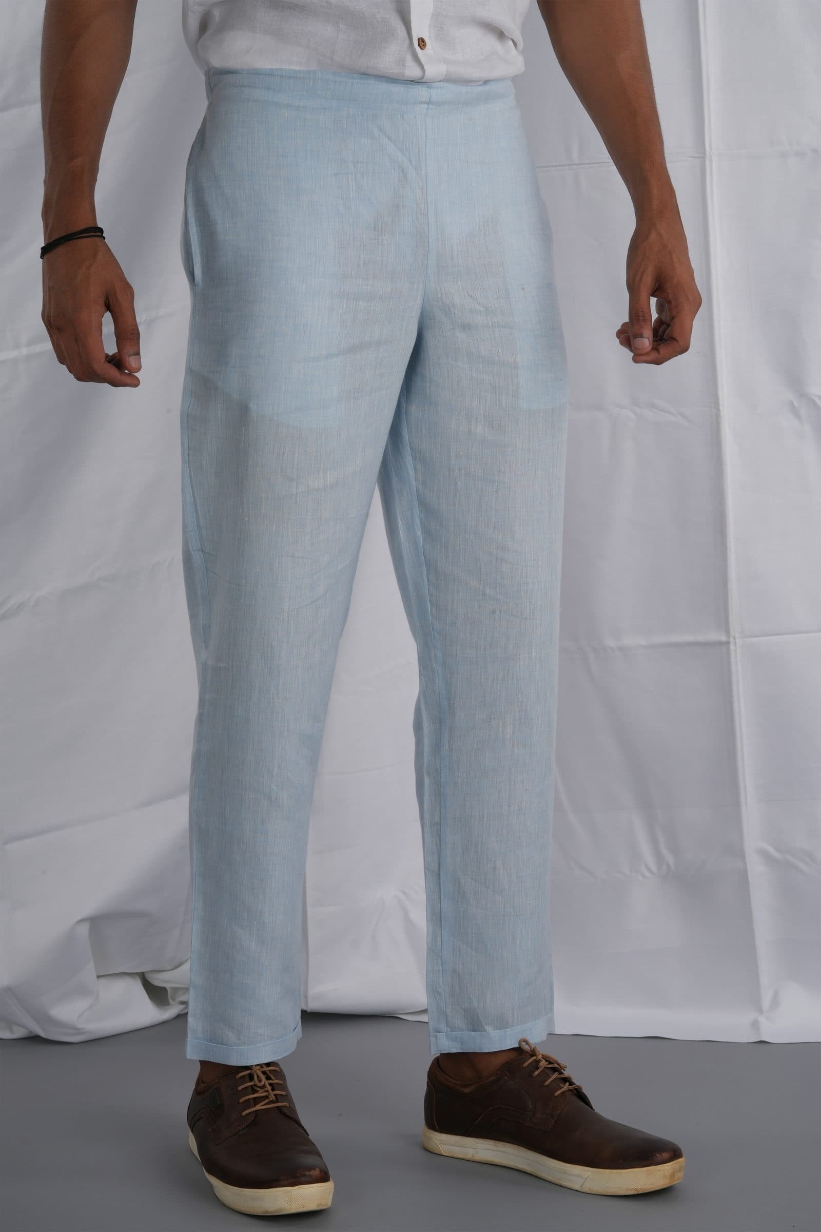 men sky blue solid hemp lounge pant image 2