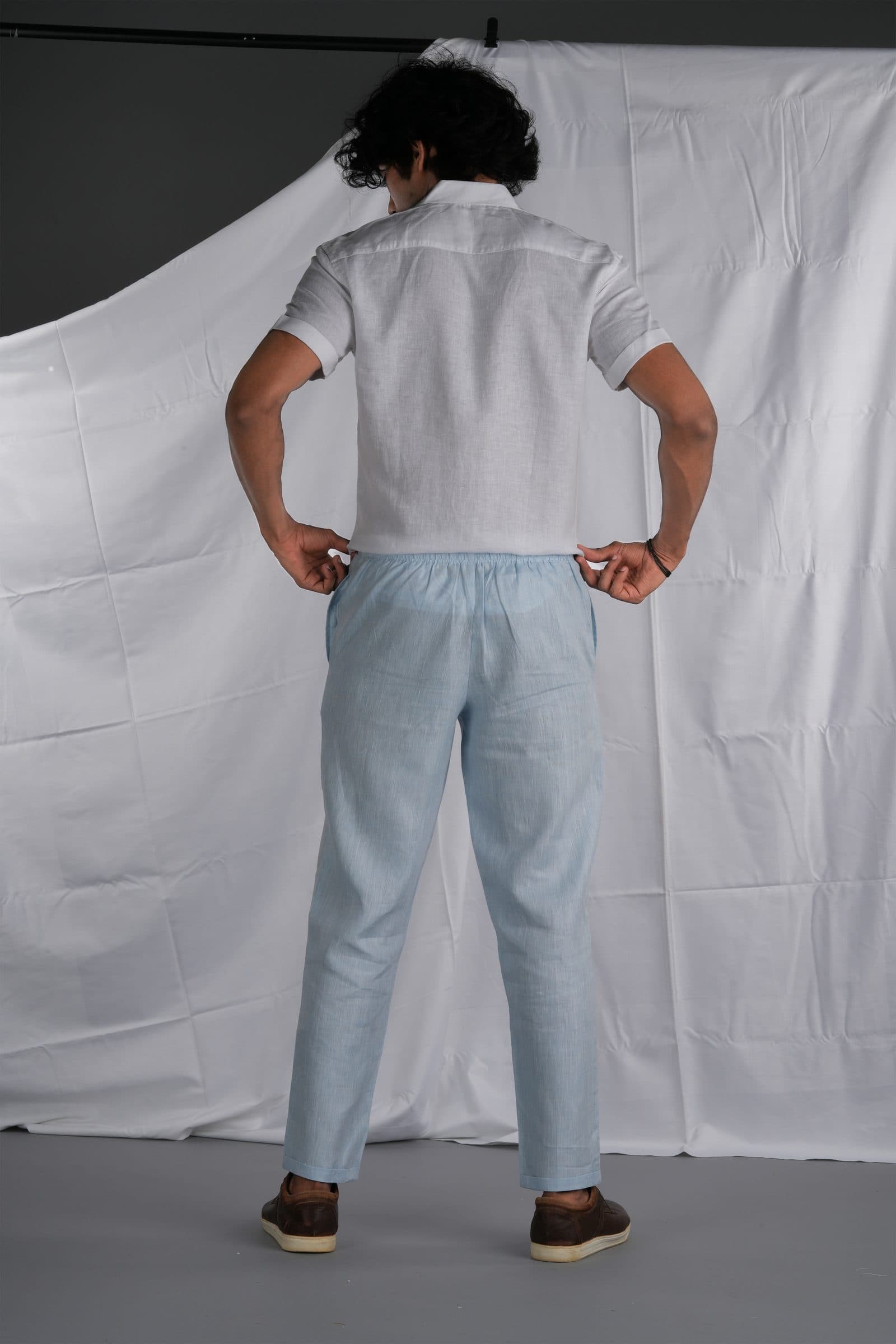 men sky blue solid hemp lounge pant image 3