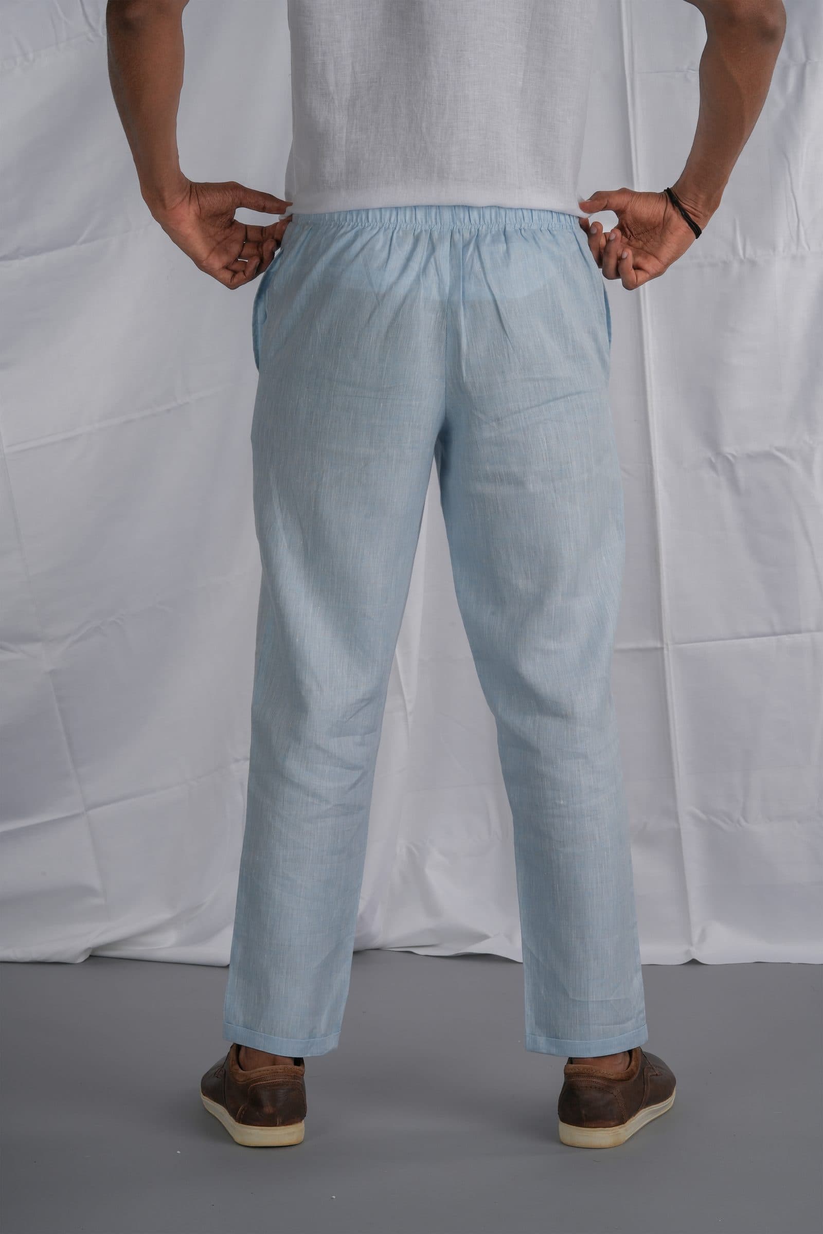 men sky blue solid hemp lounge pant image 4
