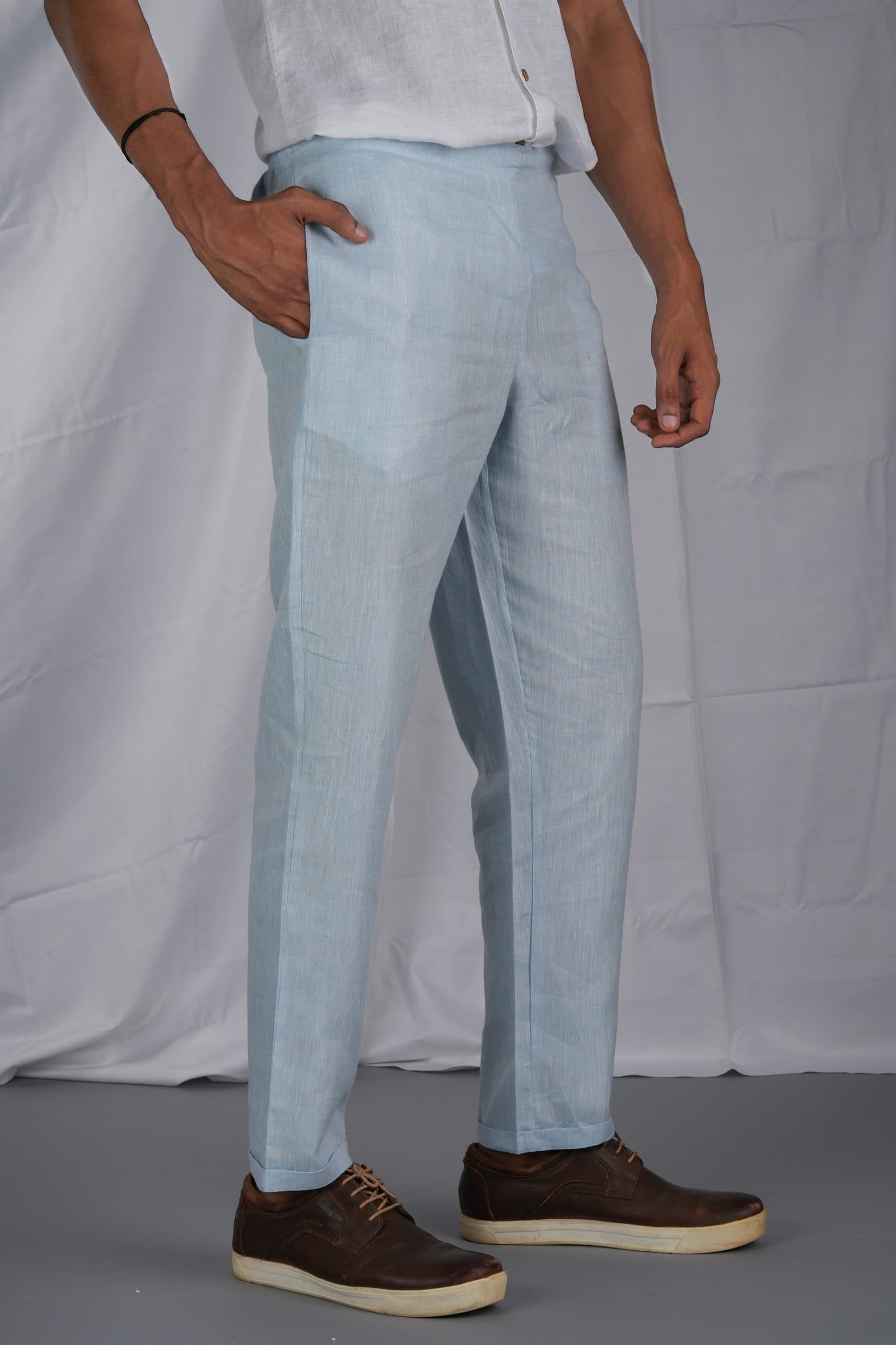 men sky blue solid hemp lounge pant image 5