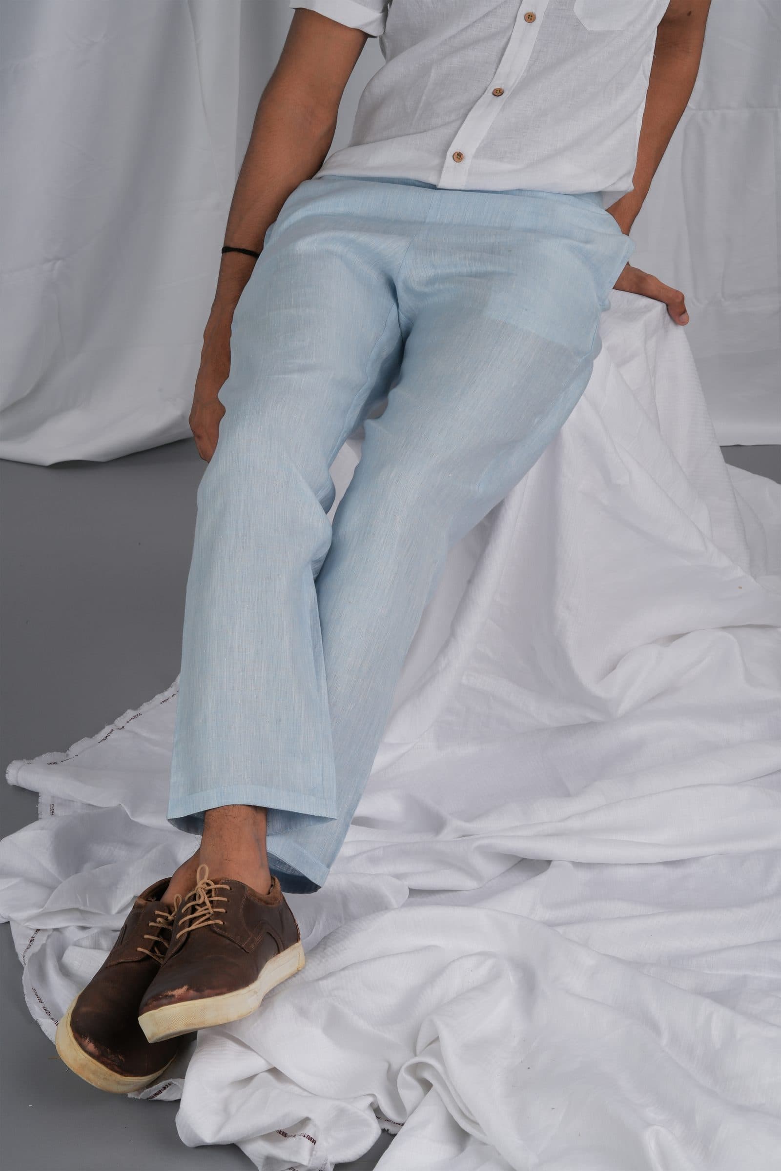 men sky blue solid hemp lounge pant image 7