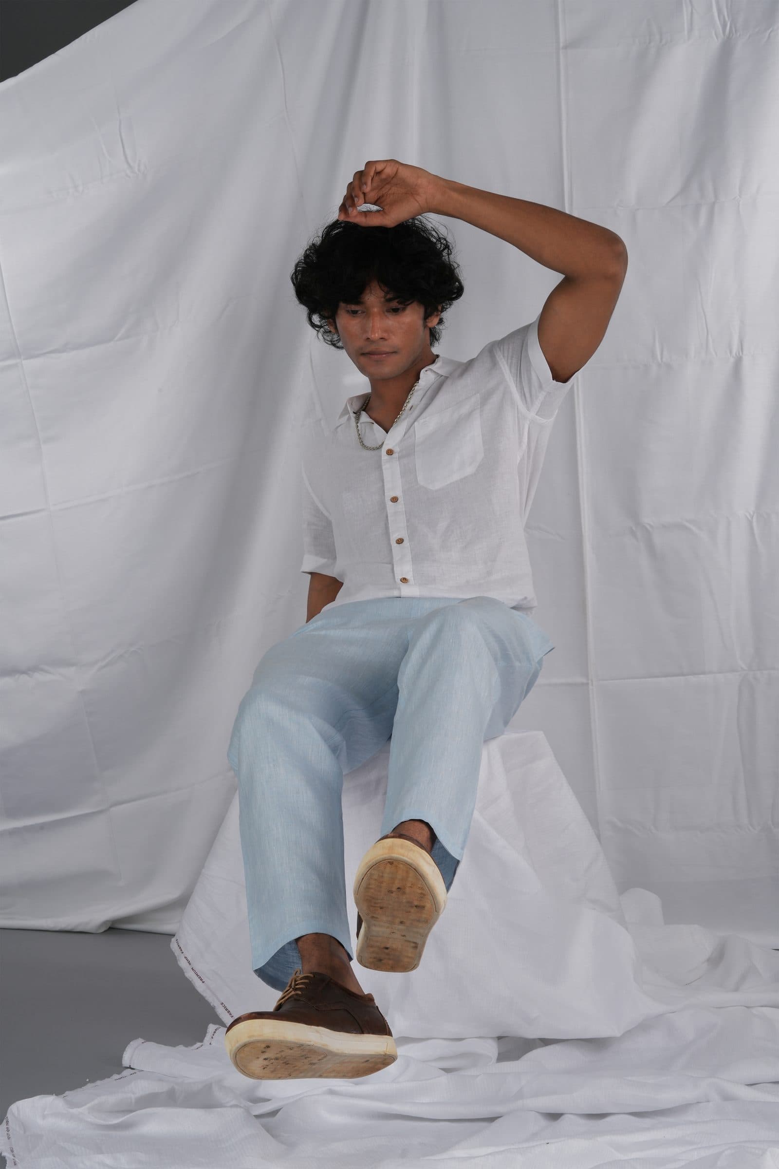 men sky blue solid hemp lounge pant image 8
