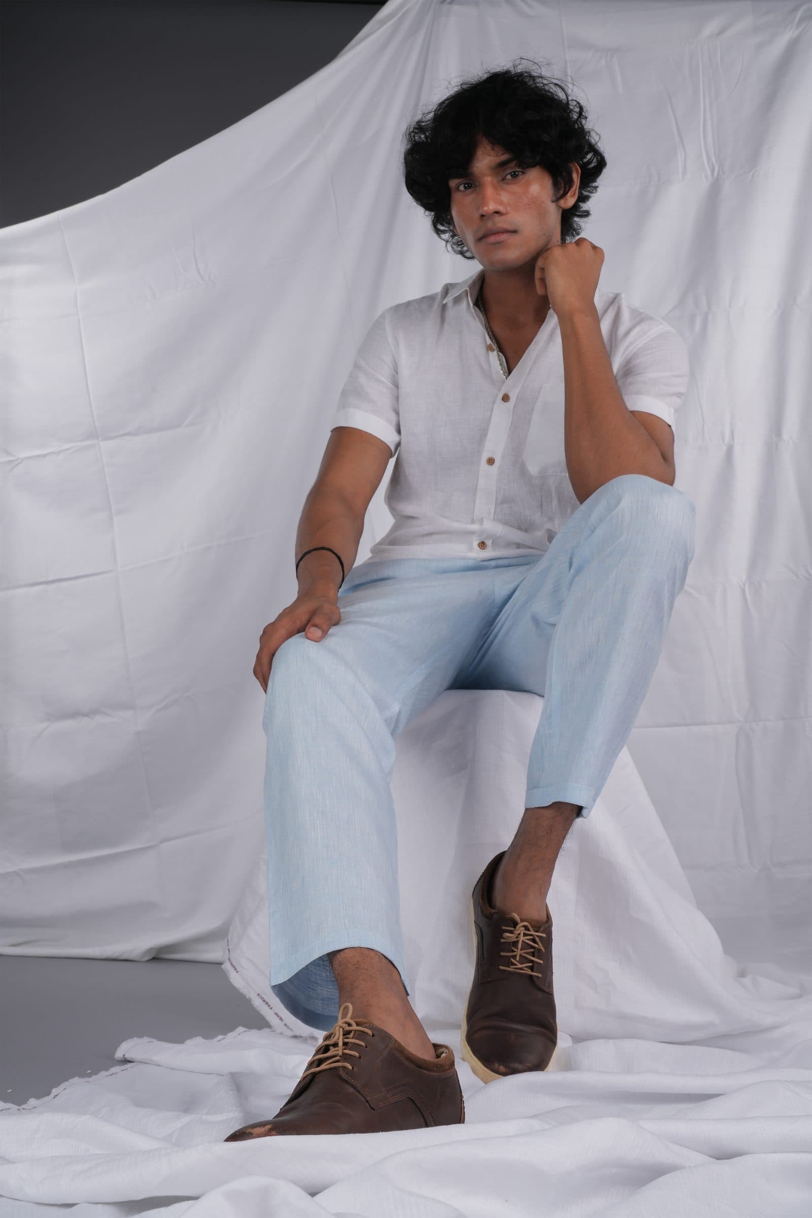 men sky blue solid hemp lounge pant image 9