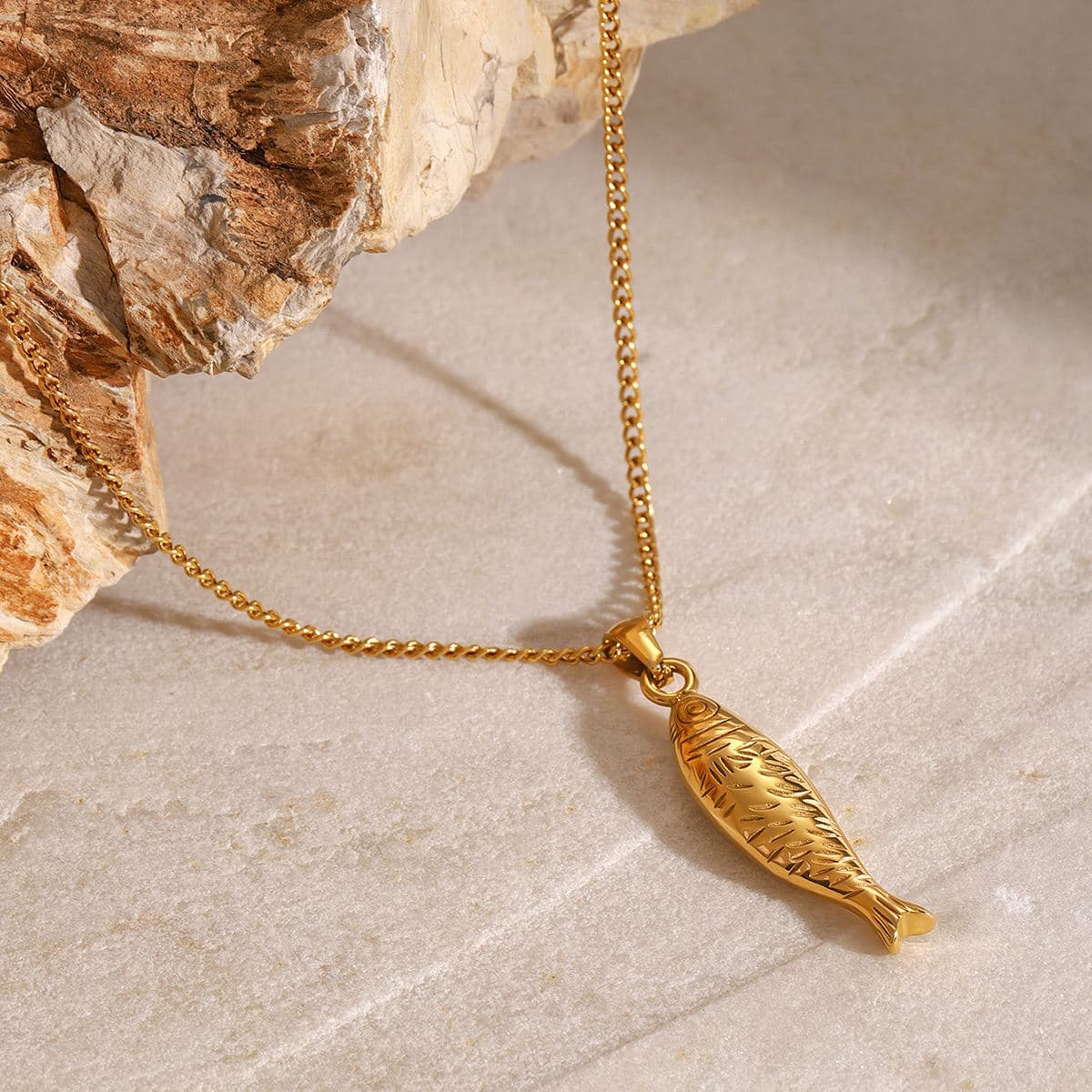 Fish Pendant Necklace -18K PVD Gold Plating | Statement Charm Chain for Women image 2