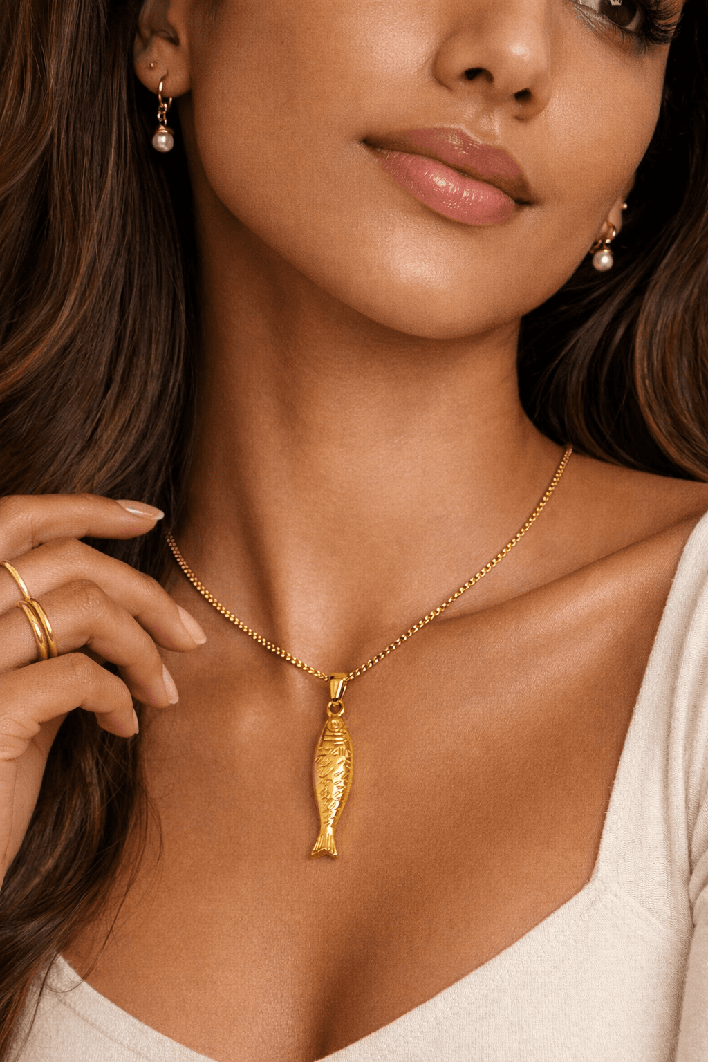 Fish Pendant Necklace -18K PVD Gold Plating | Statement Charm Chain for Women image 1