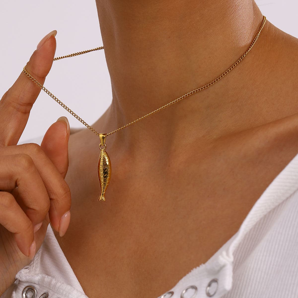 Fish Pendant Necklace -18K PVD Gold Plating | Statement Charm Chain for Women image 3