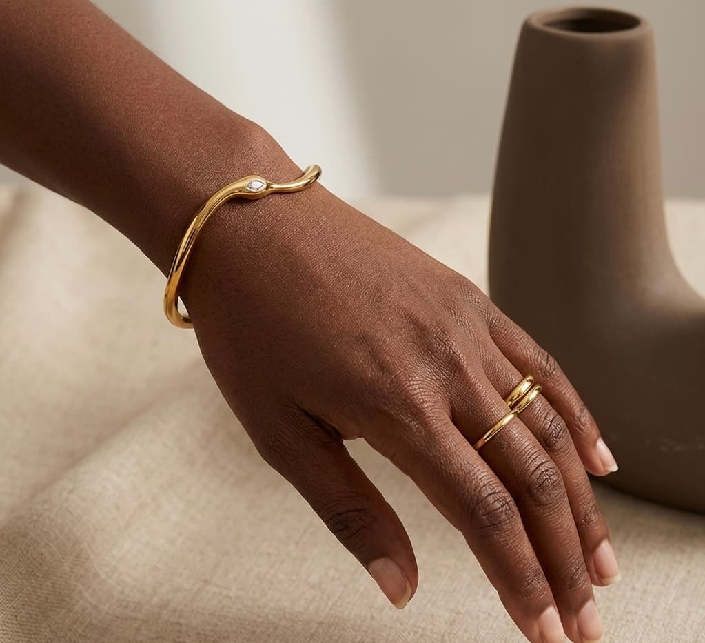 Modern Gold Bangle | 18K Gold Plated Minimal Statement Bracelet hover