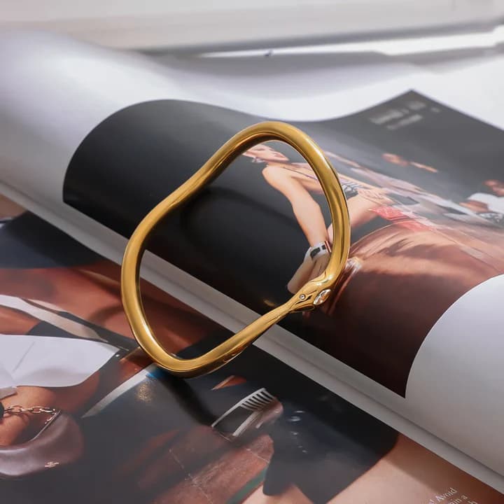 Modern Gold Bangle | 18K Gold Plated Minimal Statement Bracelet image 4