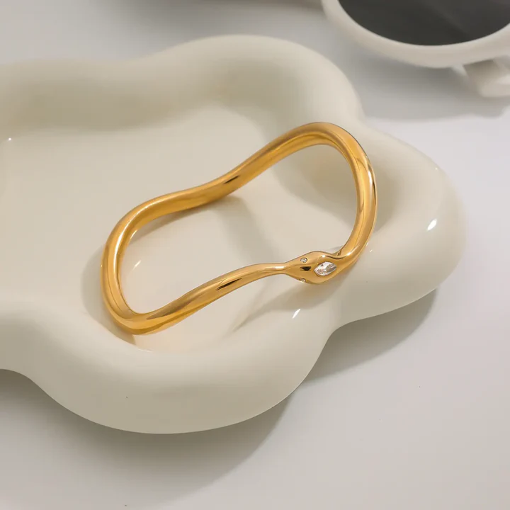 Modern Gold Bangle | 18K Gold Plated Minimal Statement Bracelet image 5