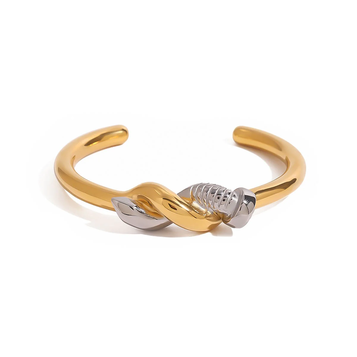 18K Gold Plated Dual Knot Nail Cuff Bracelet for Women | Minimal Open Cuff Bangle